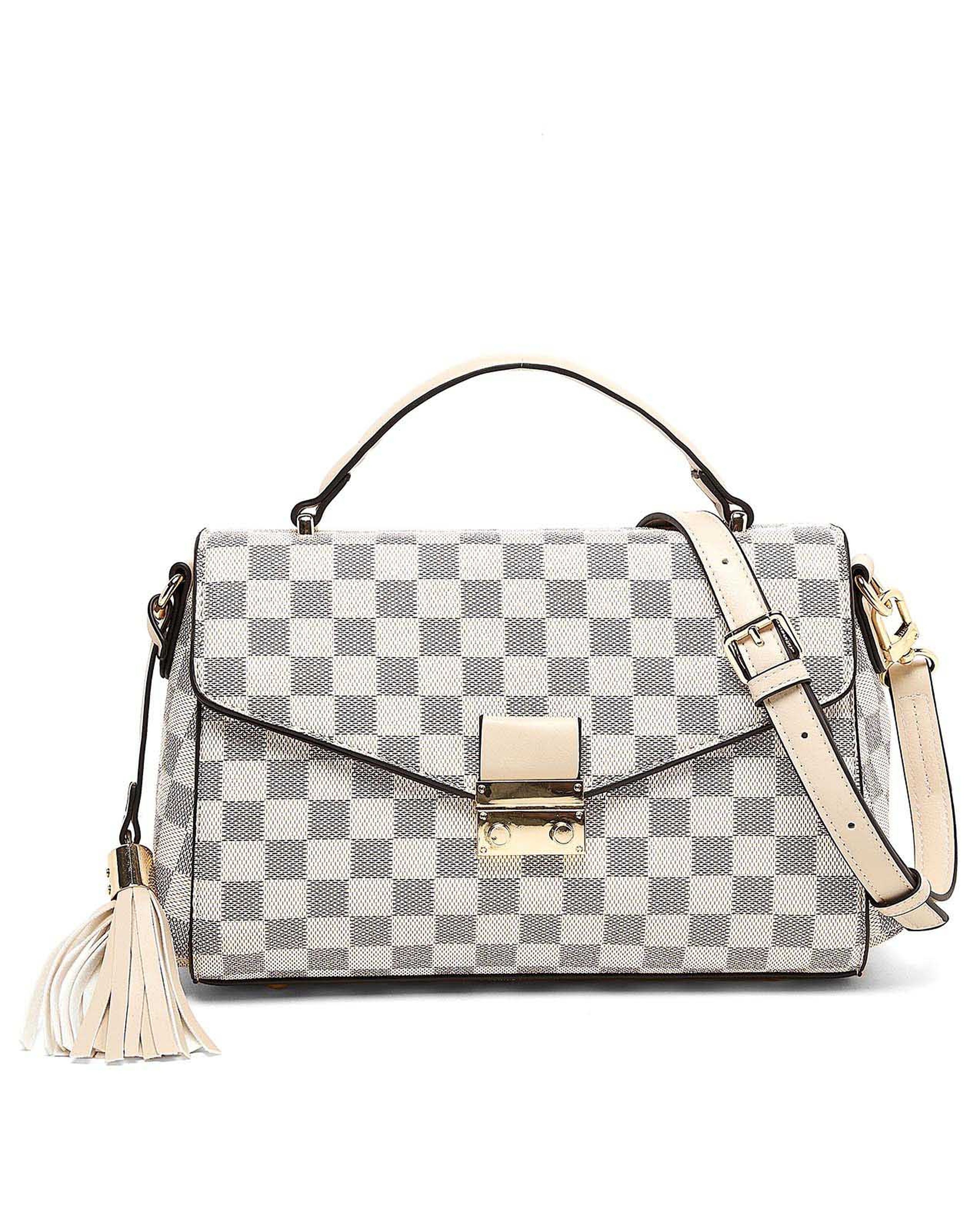 Checkered Top Handle Bag
