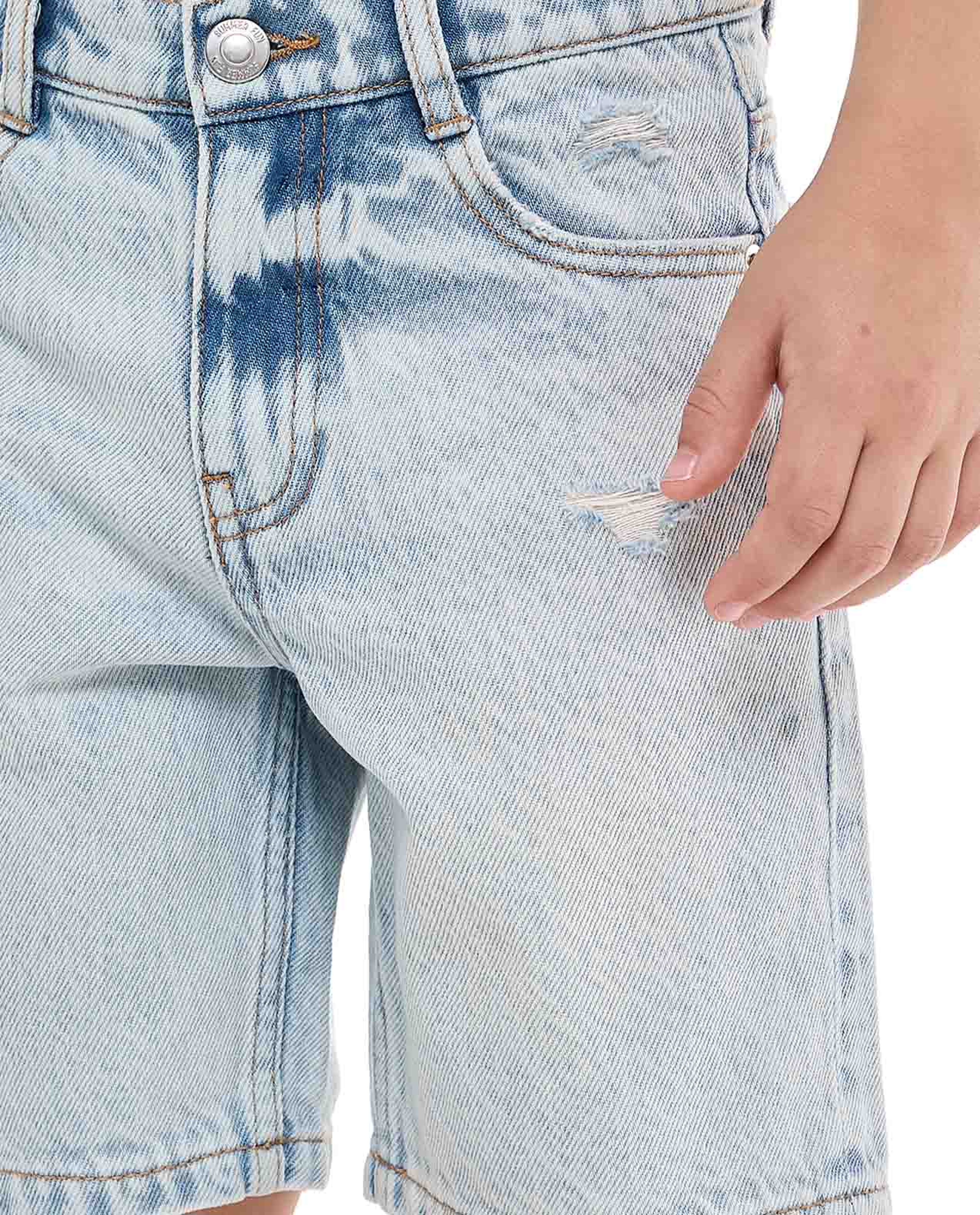 Distressed Denim Shorts with Button Closure