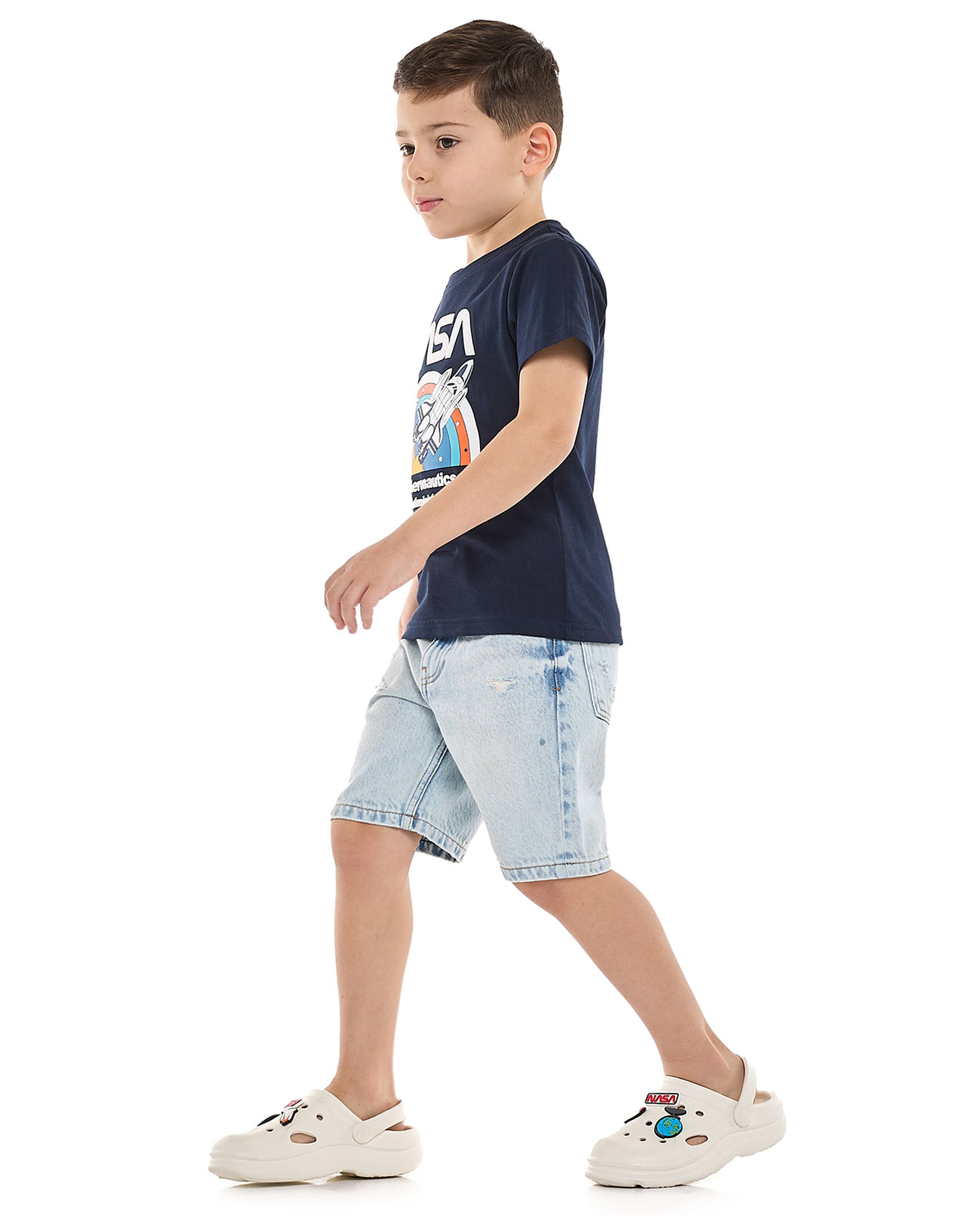 Distressed Denim Shorts with Button Closure