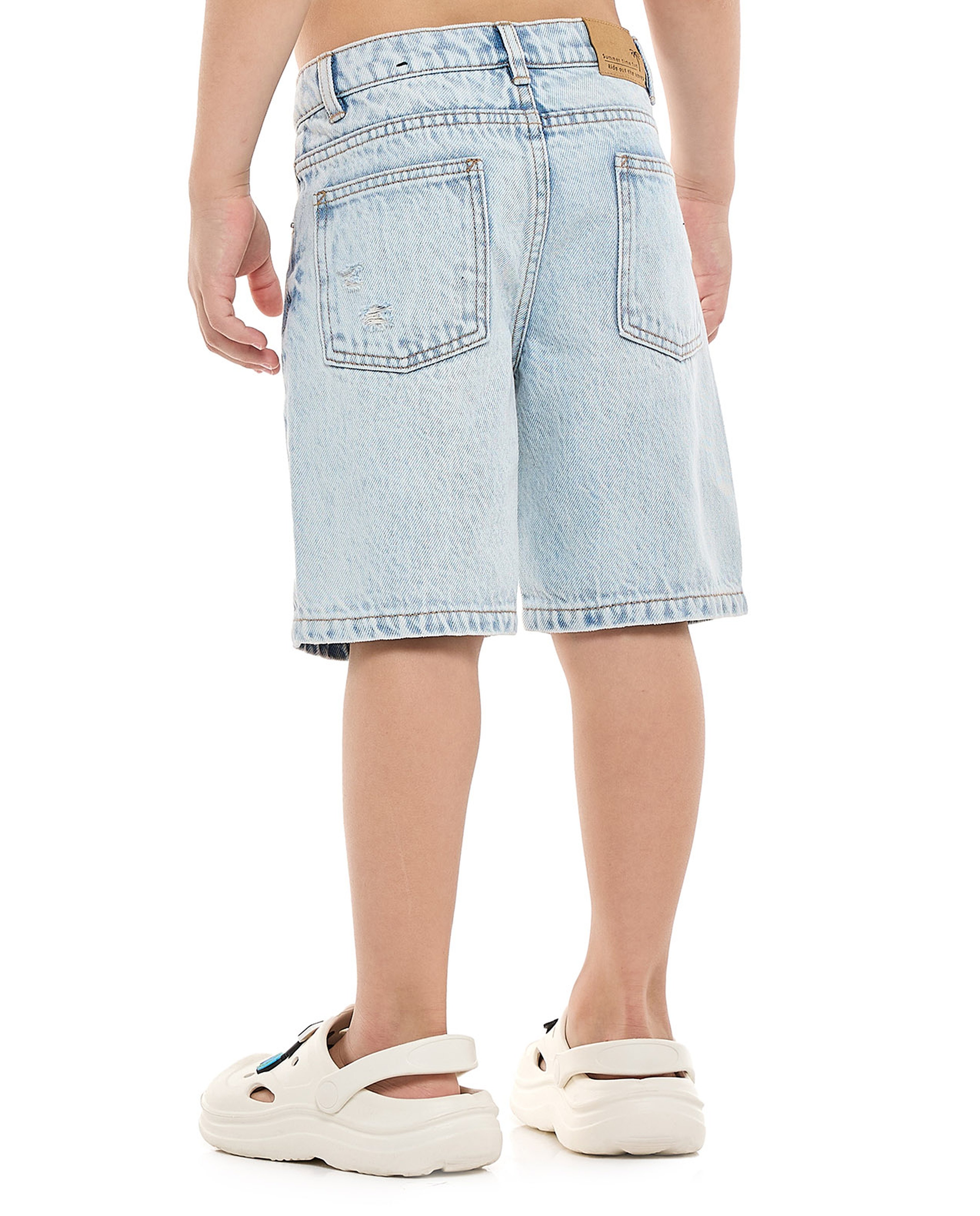 Distressed Denim Shorts with Button Closure