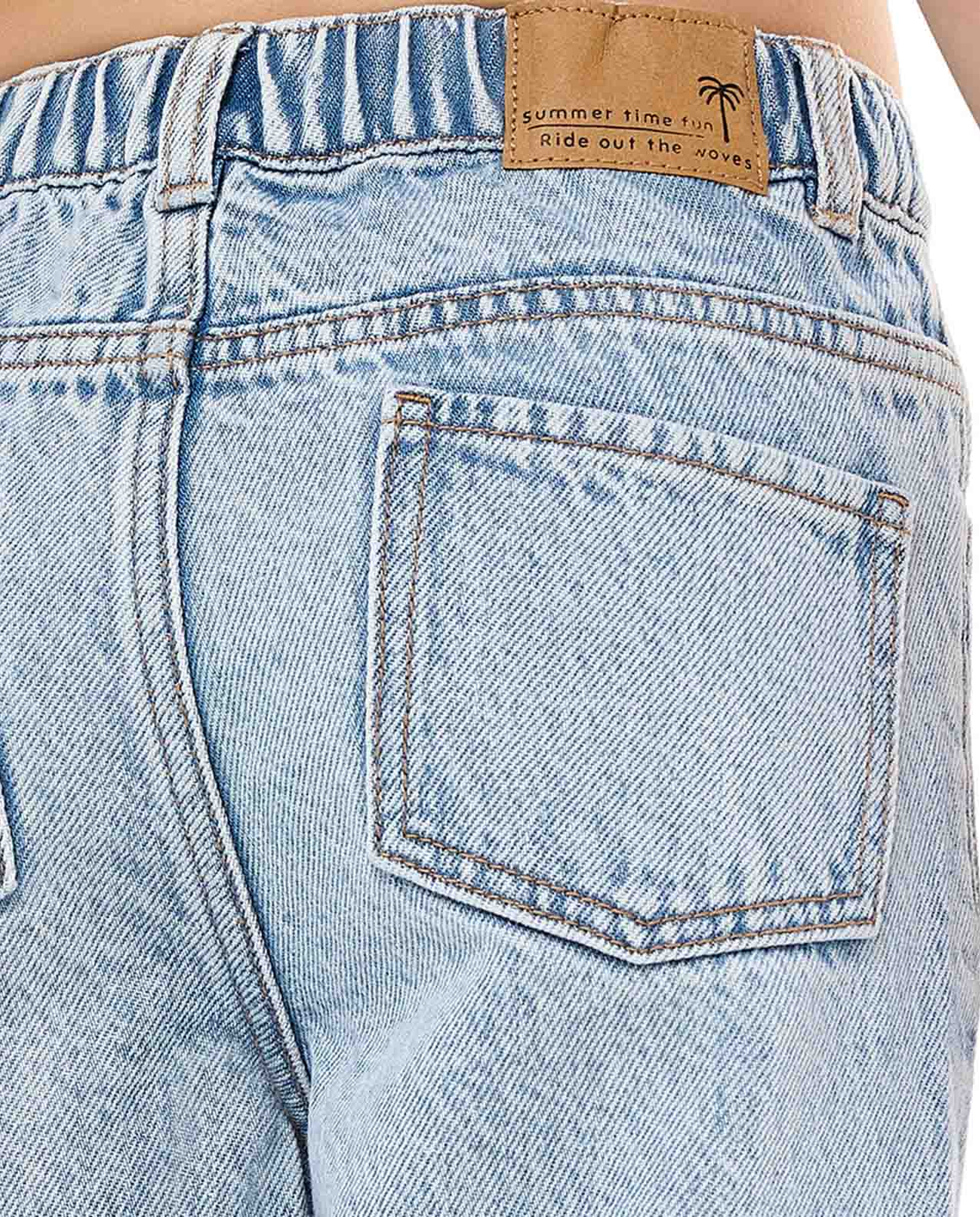 Washed Straight Fit Jeans with Button Closure