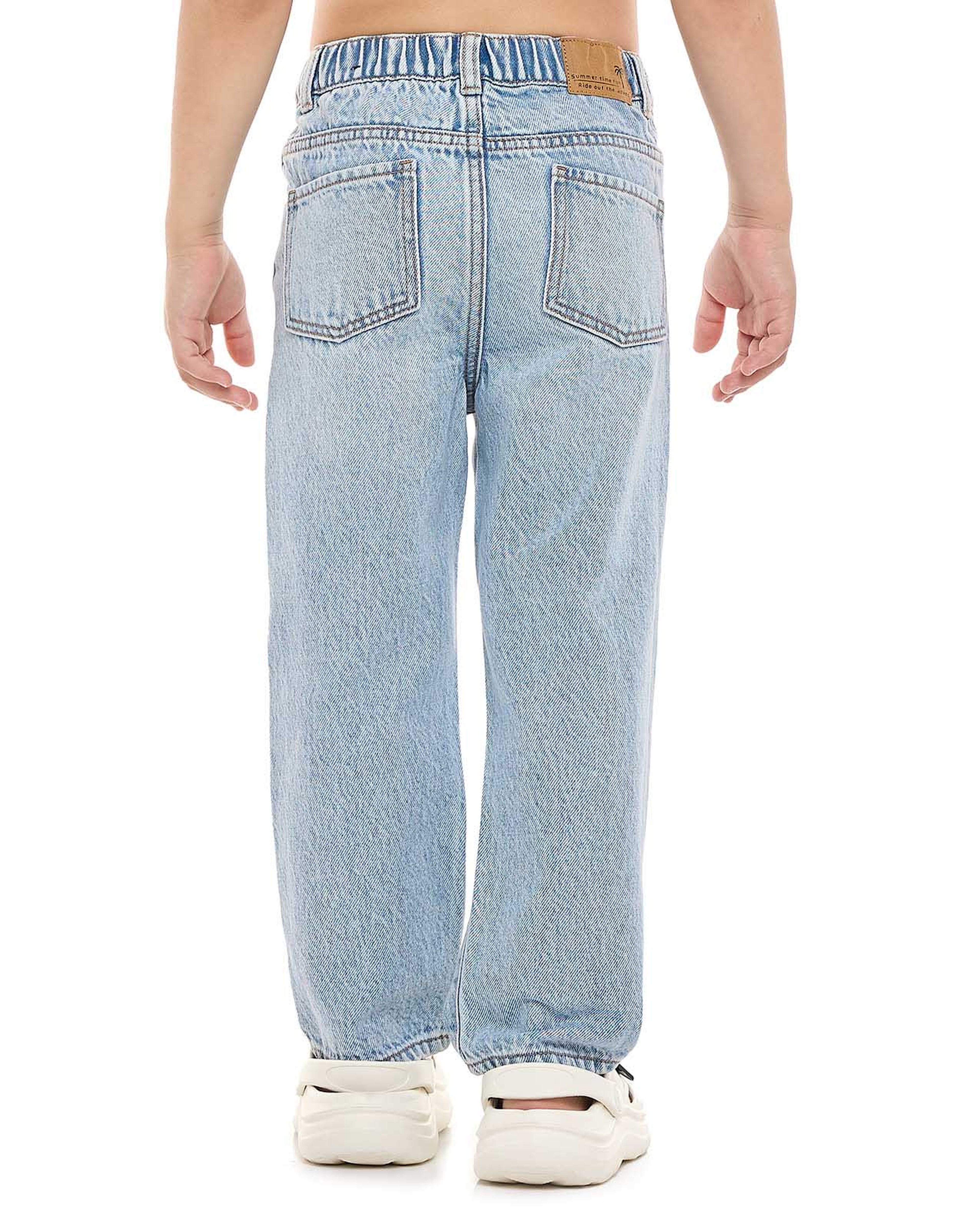 Washed Straight Fit Jeans with Button Closure
