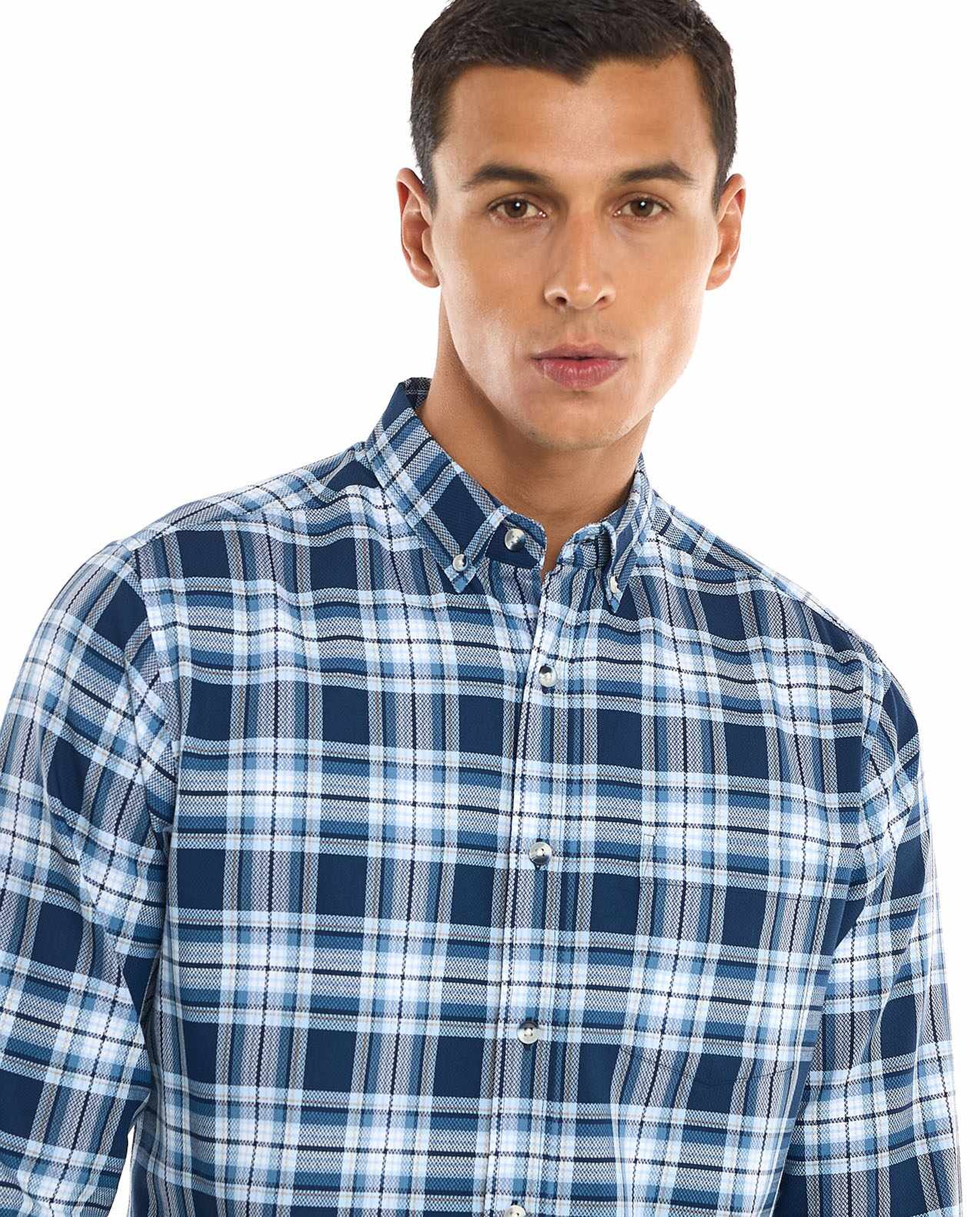 Plaid Shirt with Button-Down Collar and Long Sleeves