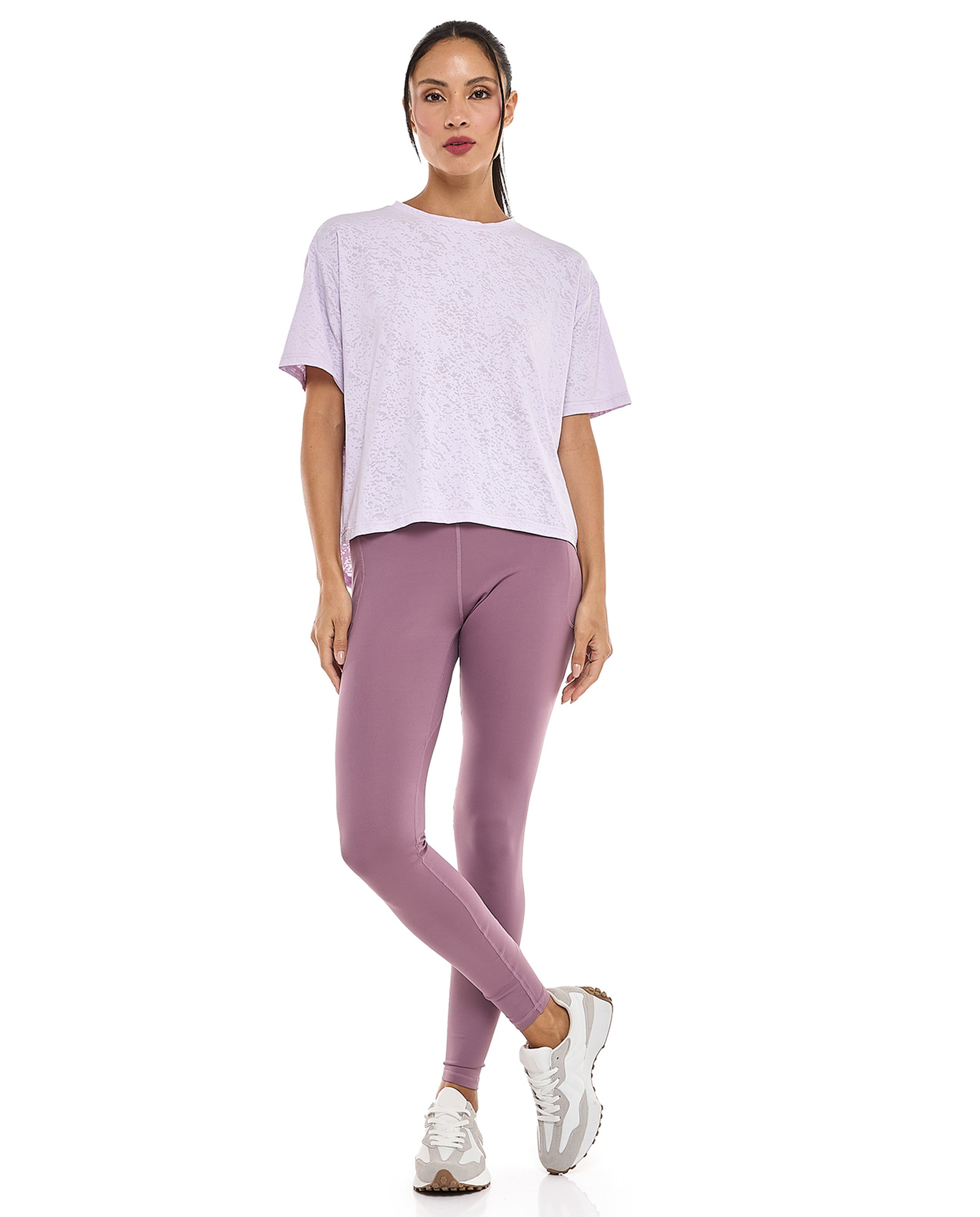 Patterned Active T-Shirt with Crew Neck and Short Sleeves