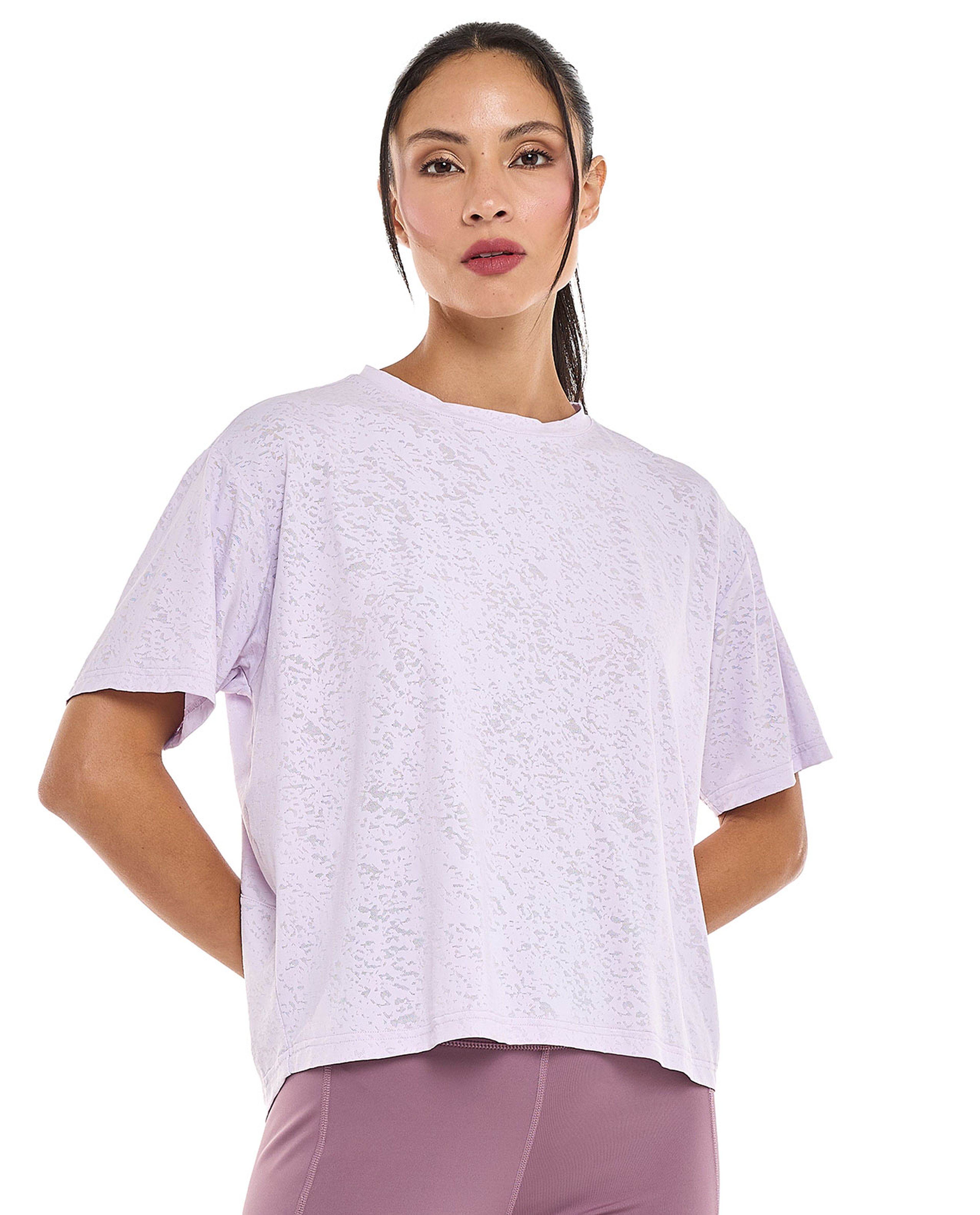 Patterned Active T-Shirt with Crew Neck and Short Sleeves
