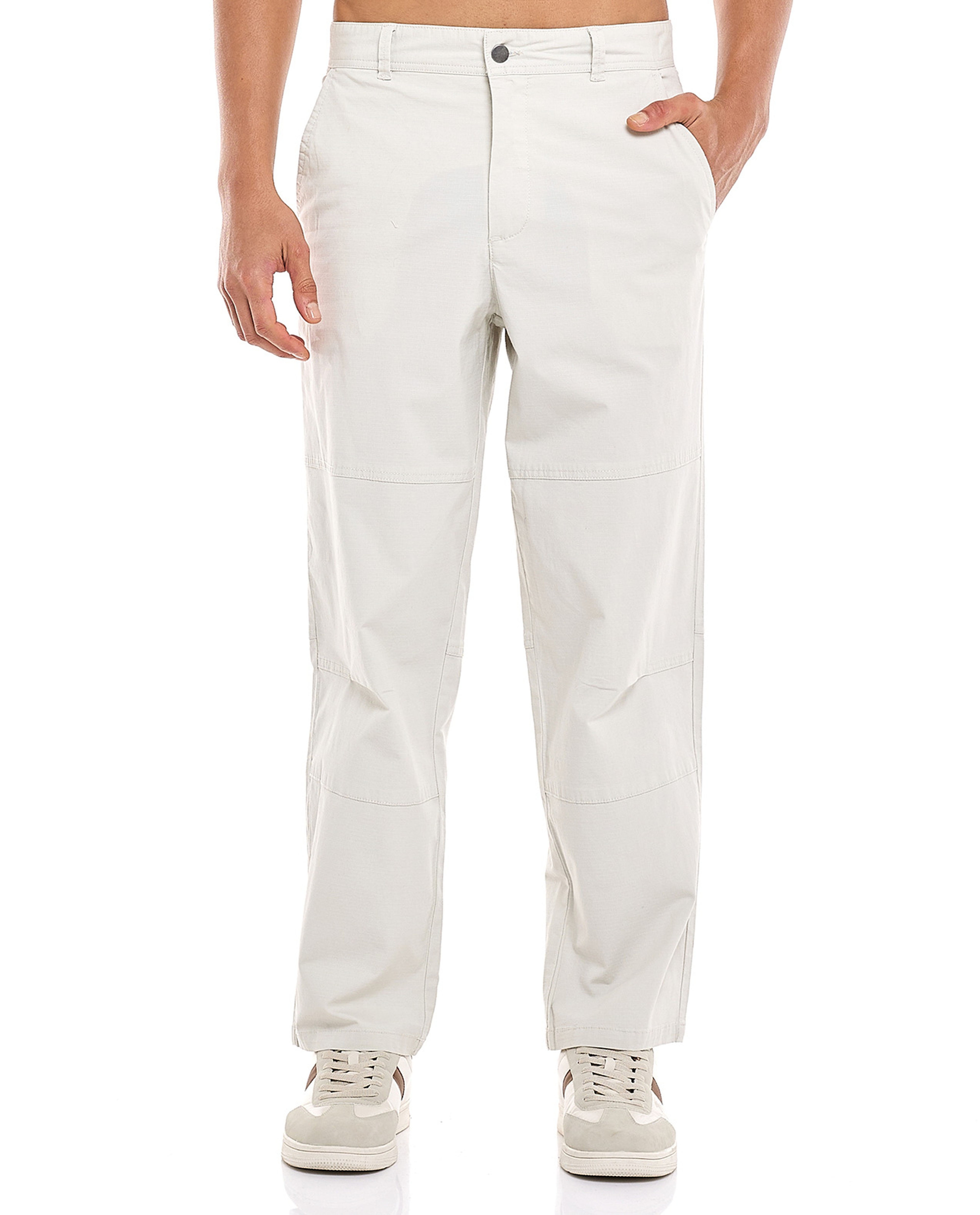 Solid Straight Fit Pants with Button Closure