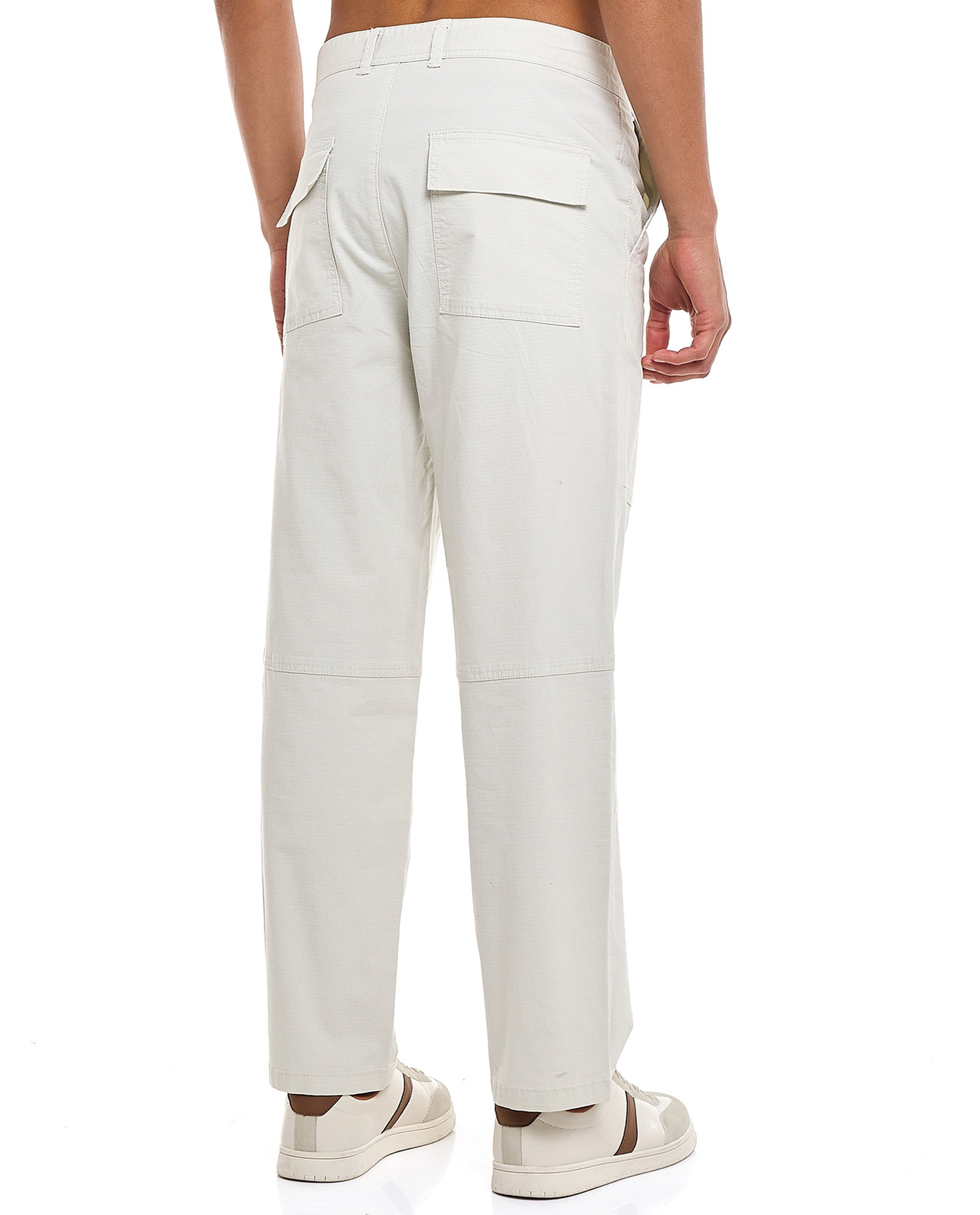 Solid Straight Fit Pants with Button Closure