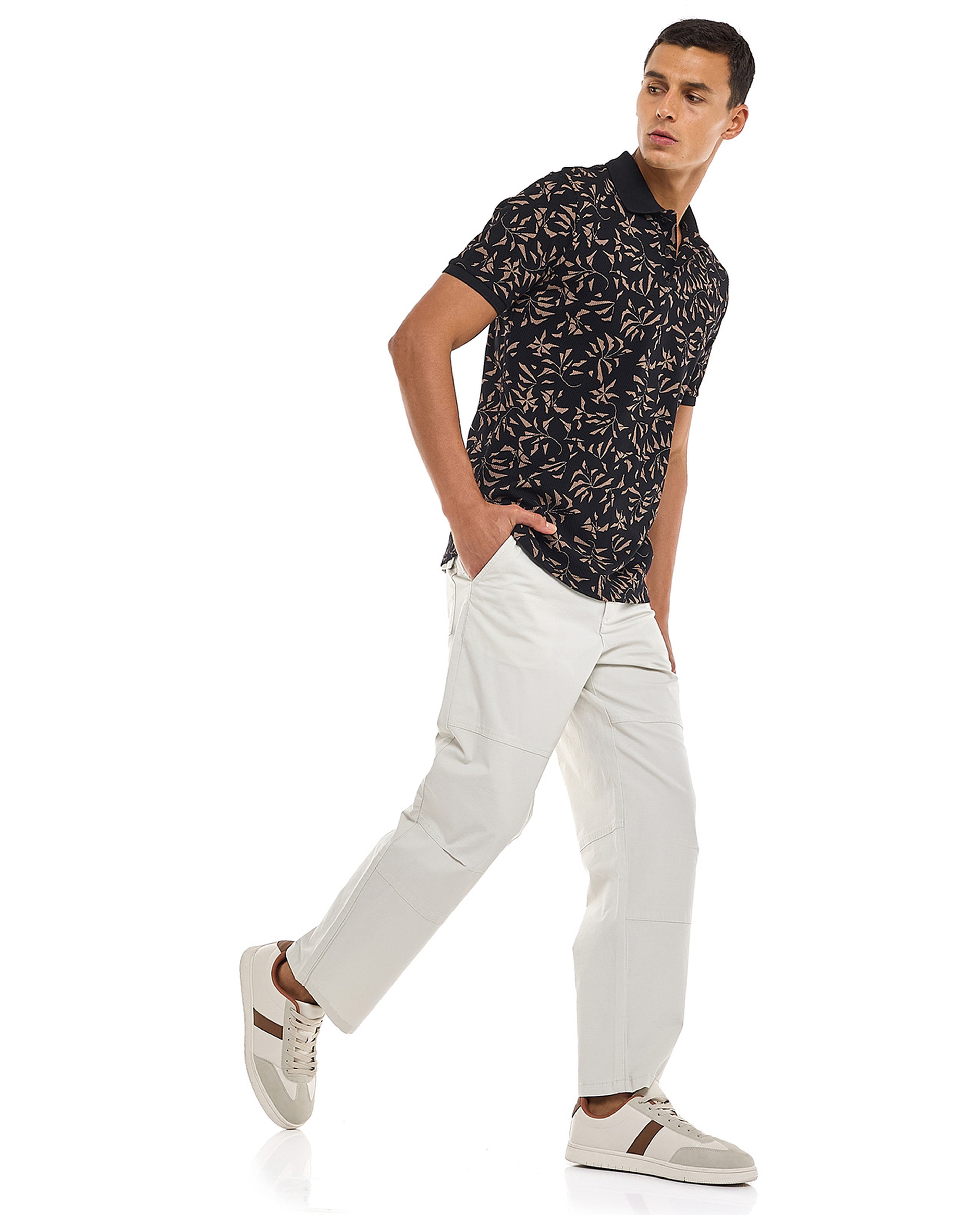 Solid Straight Fit Pants with Button Closure