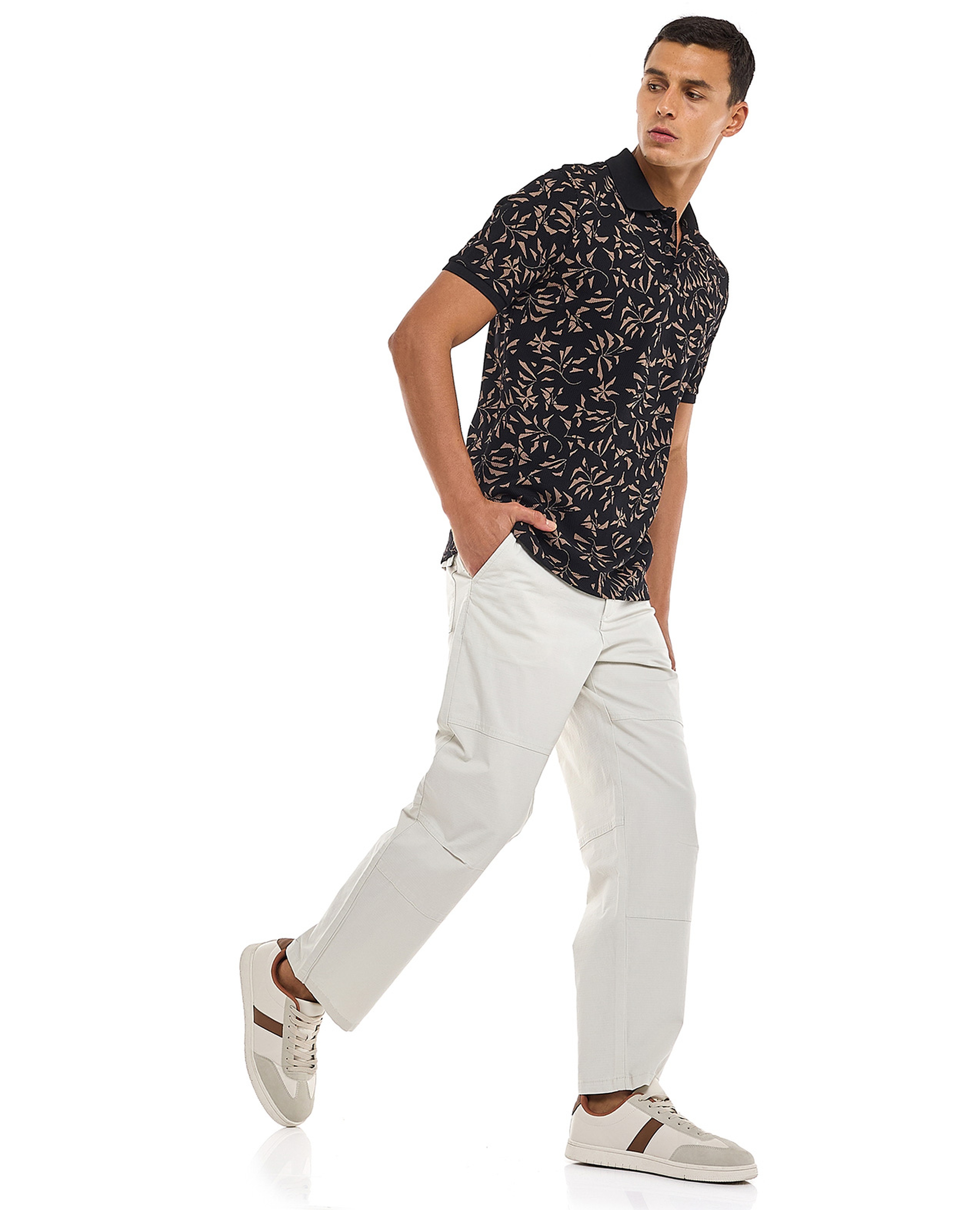 Solid Straight Fit Pants with Button Closure