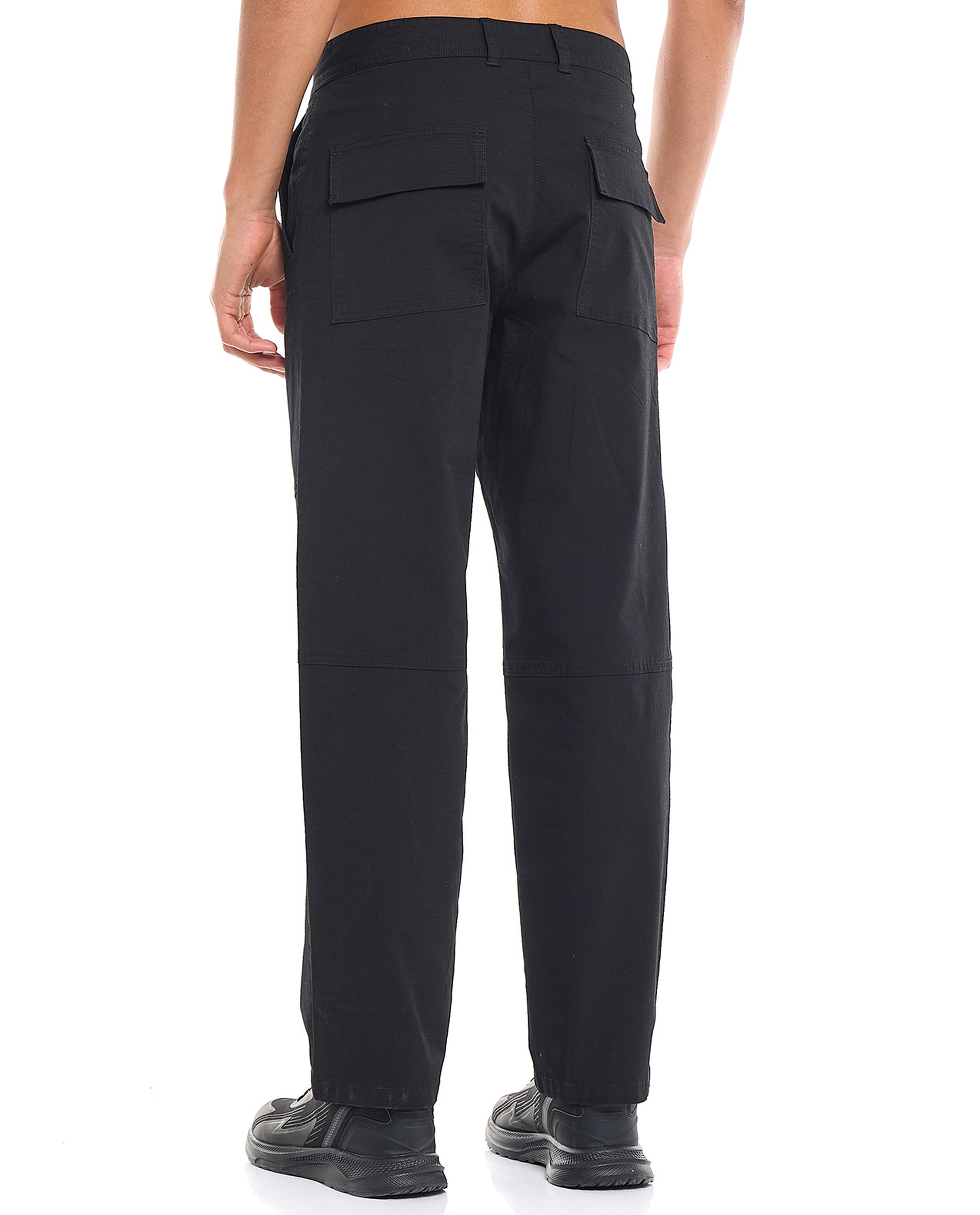 Solid Straight Fit Pants with Button Closure