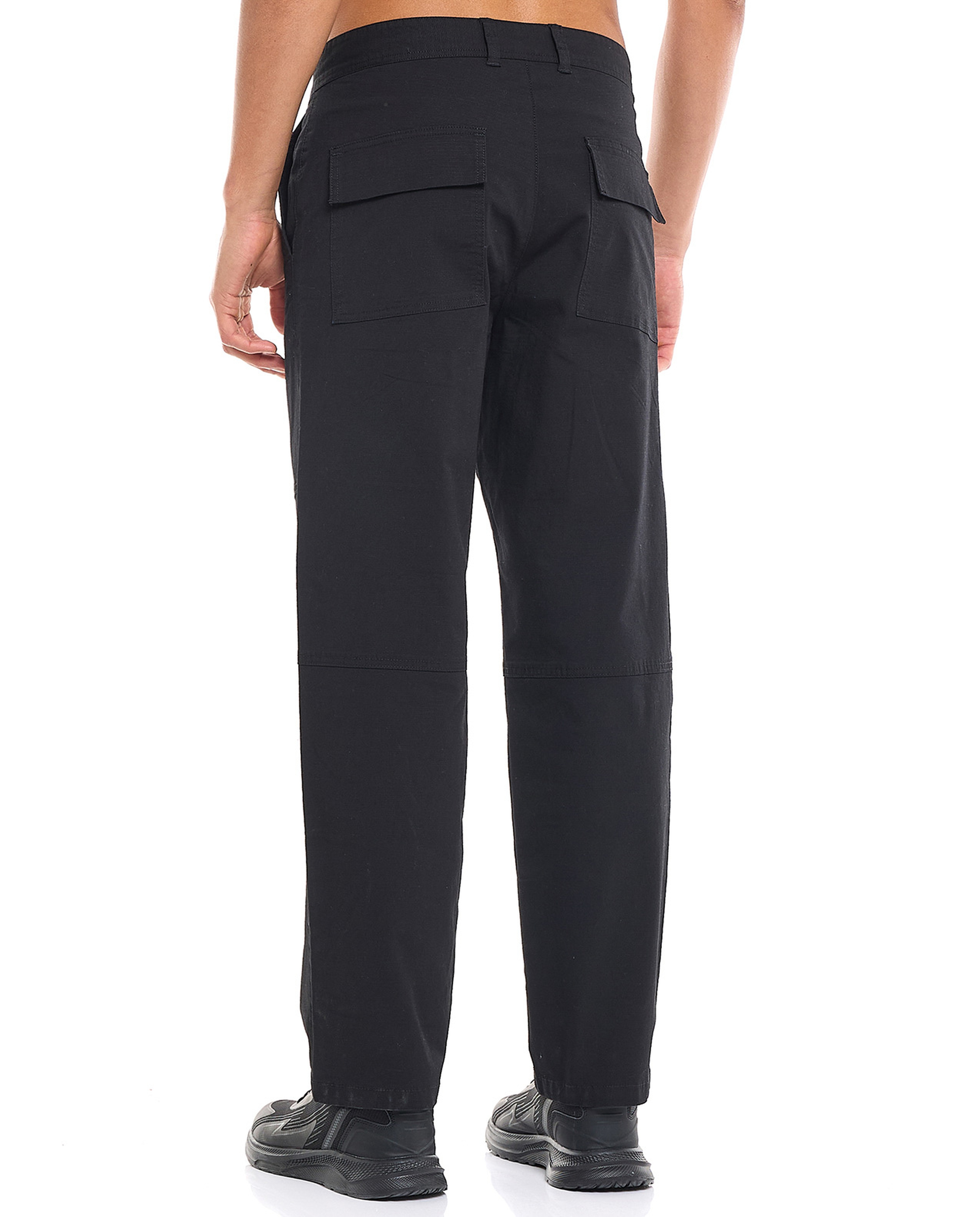 Solid Straight Fit Pants with Button Closure