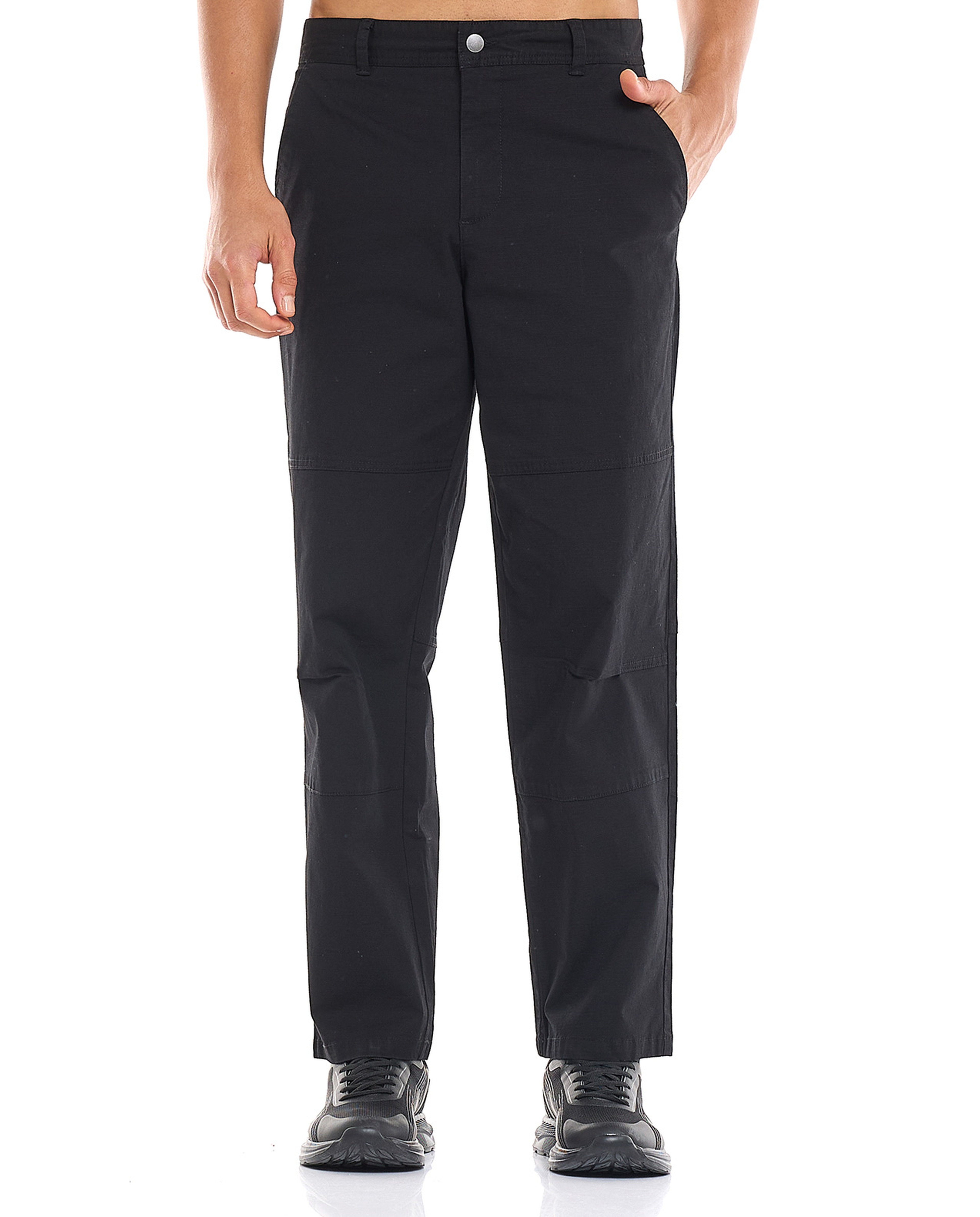 Solid Straight Fit Pants with Button Closure