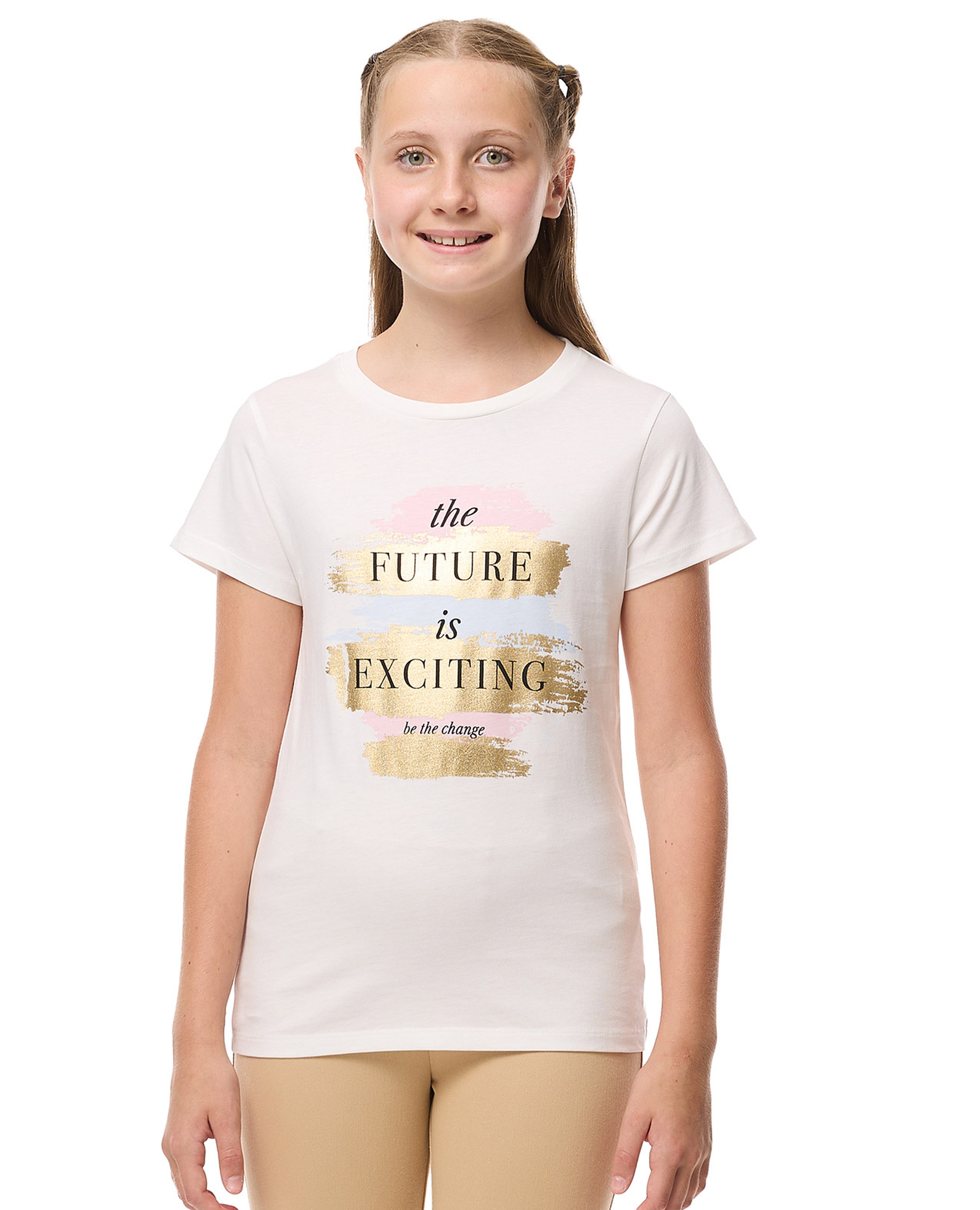 تيشيرت بطبعة بياقة دائرية وأكمام قصيرة