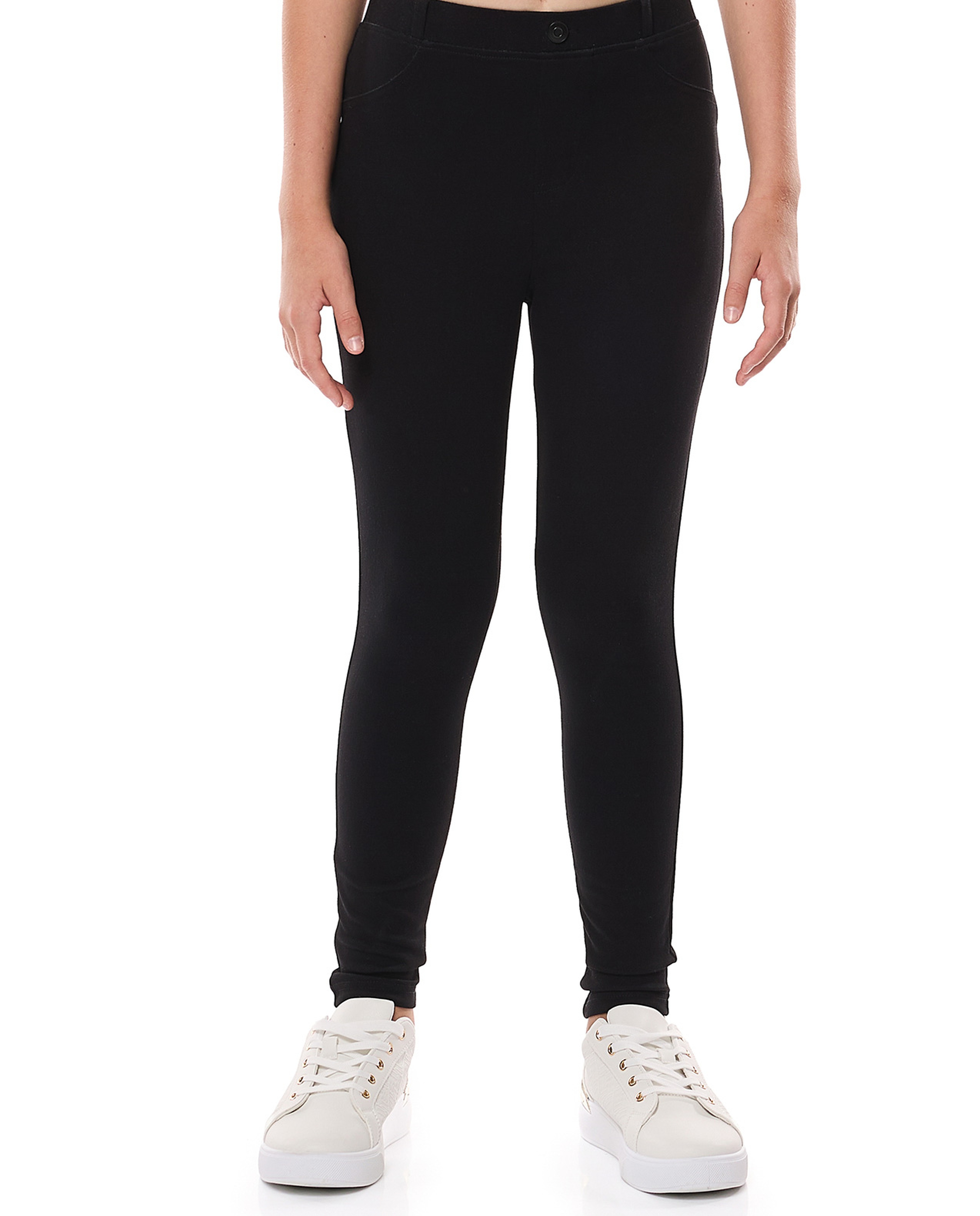 Solid Skinny Fit Jeggings with Elastic Waist