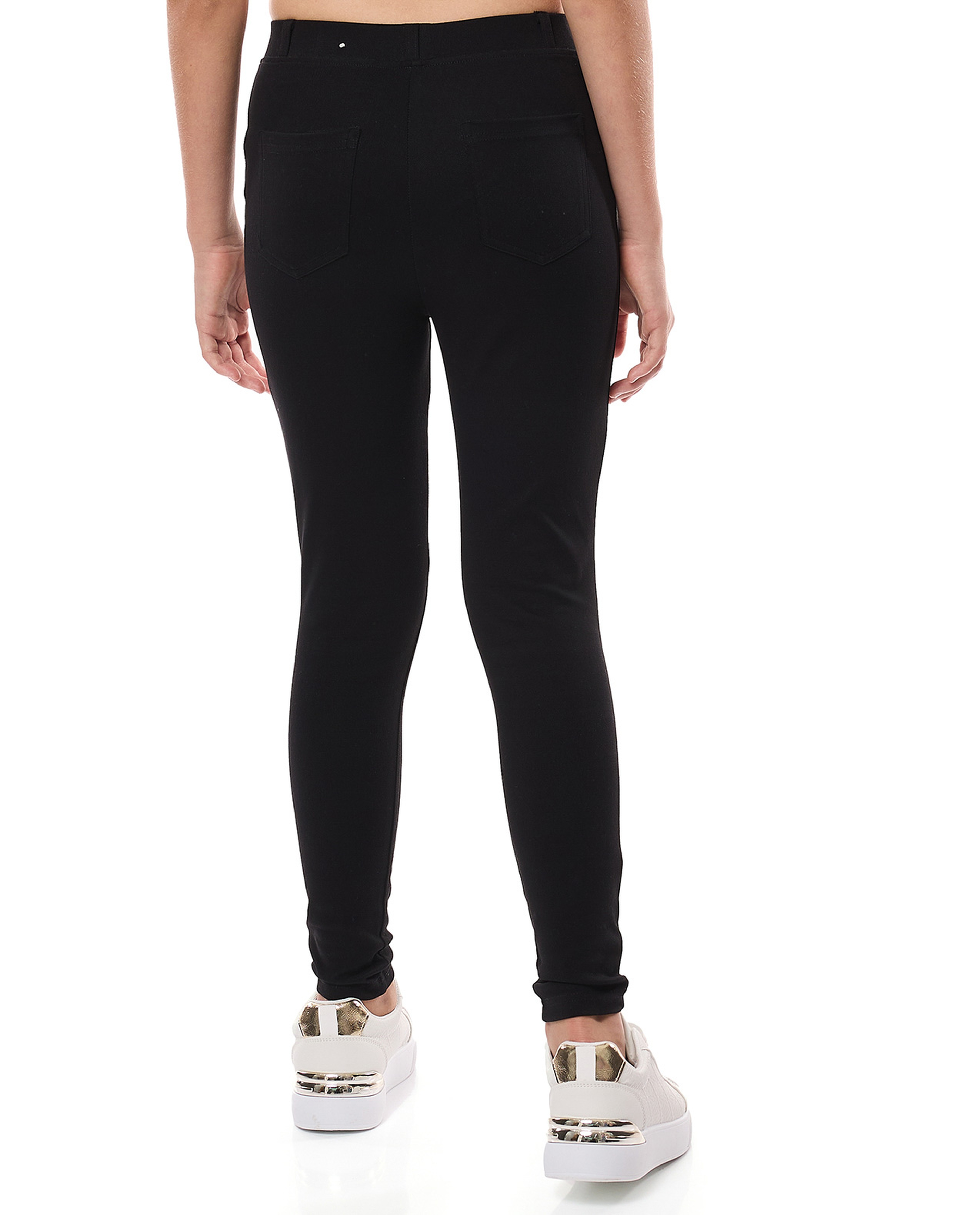 Solid Skinny Fit Jeggings with Elastic Waist