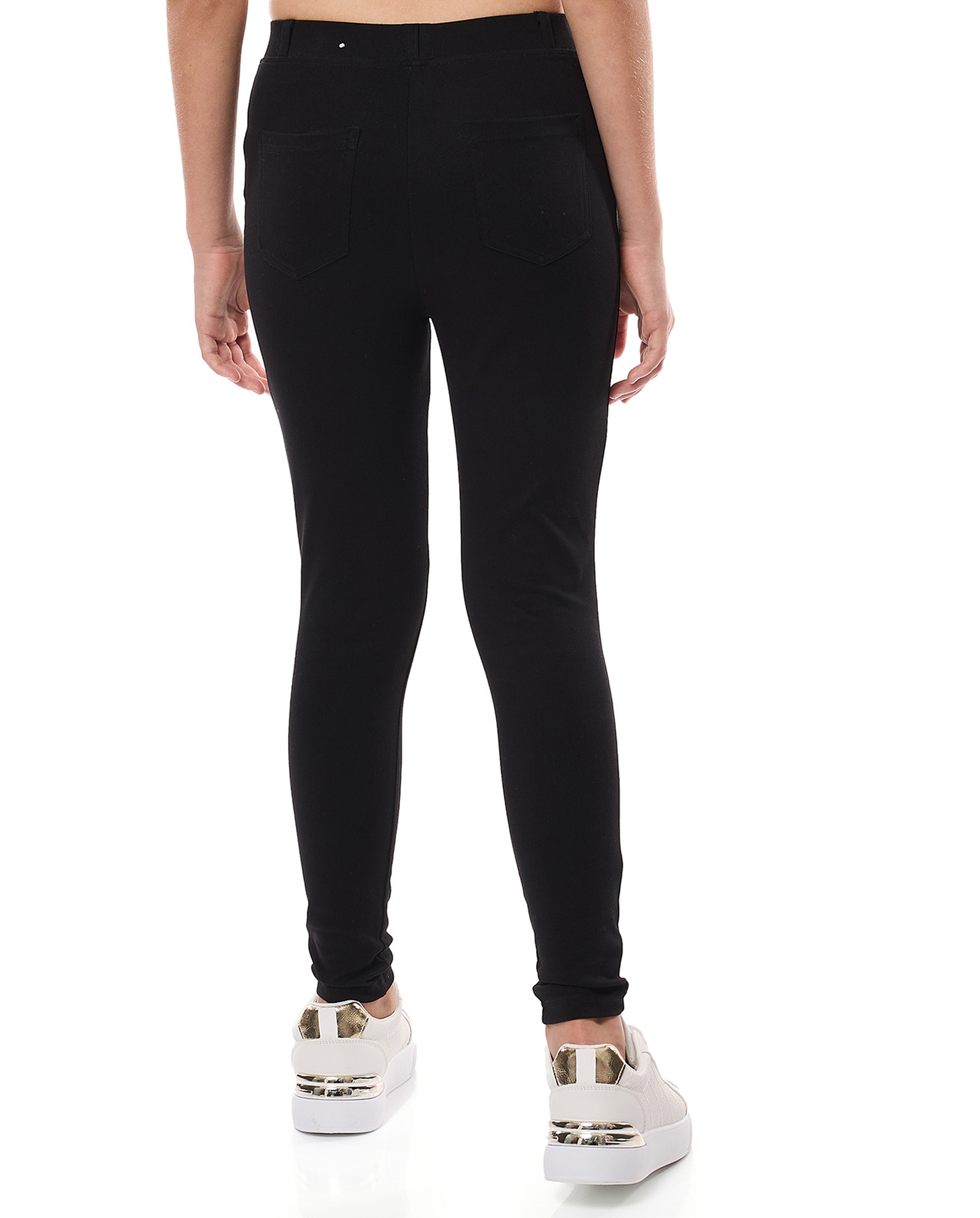 Solid Skinny Fit Jeggings with Elastic Waist