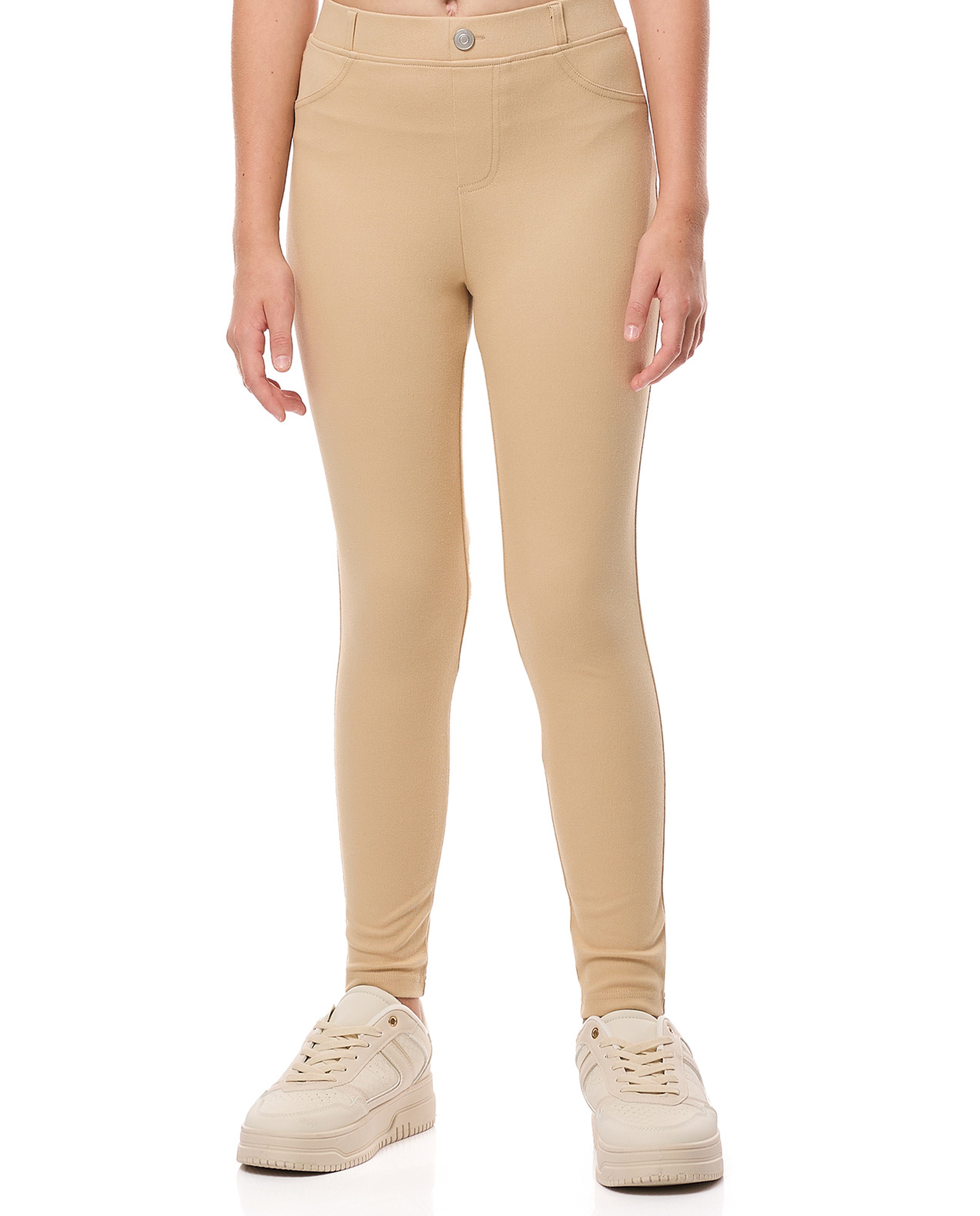 Solid Skinny Fit Jeggings with Elastic Waist