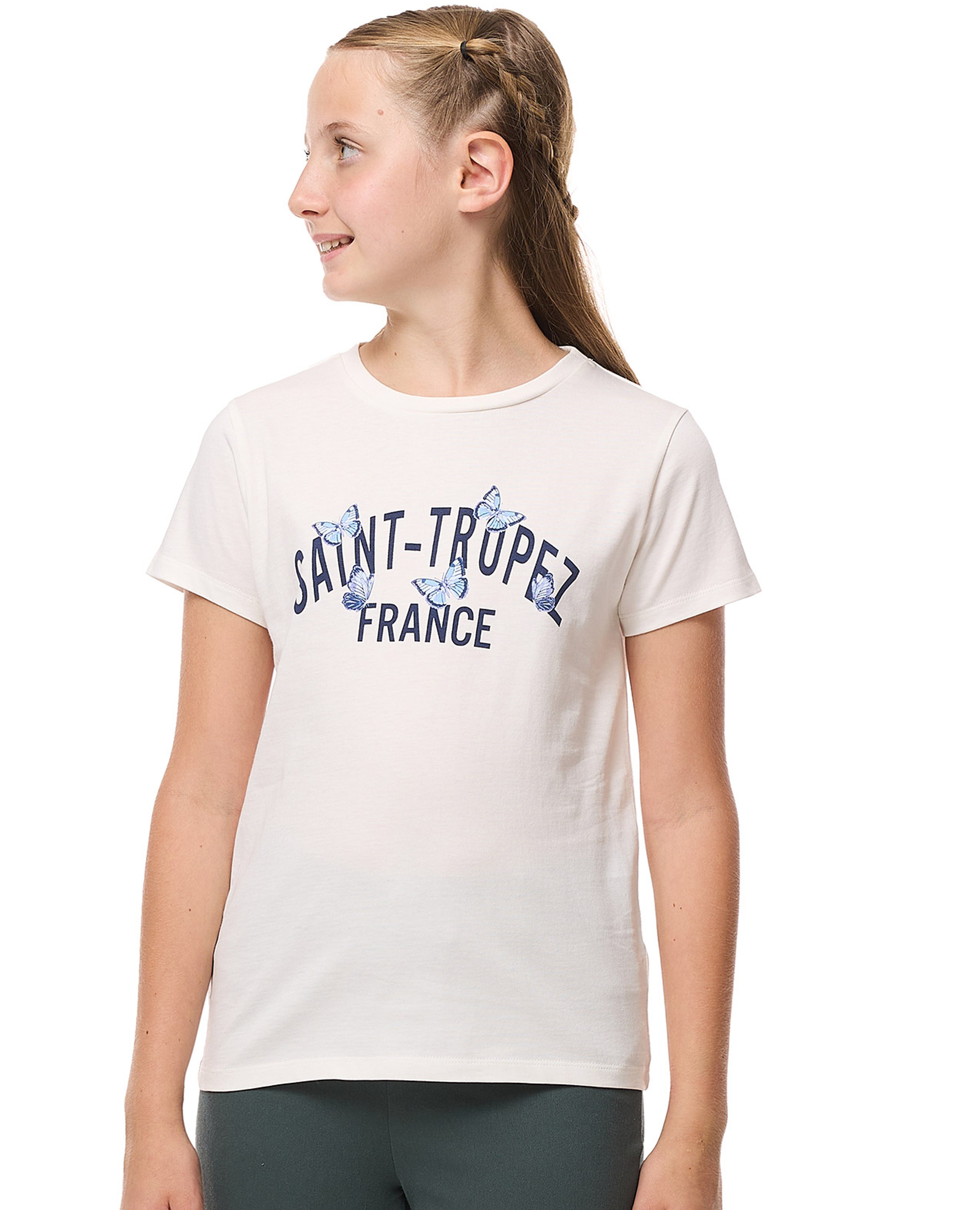 تيشيرت بطبعة بياقة دائرية وأكمام قصيرة