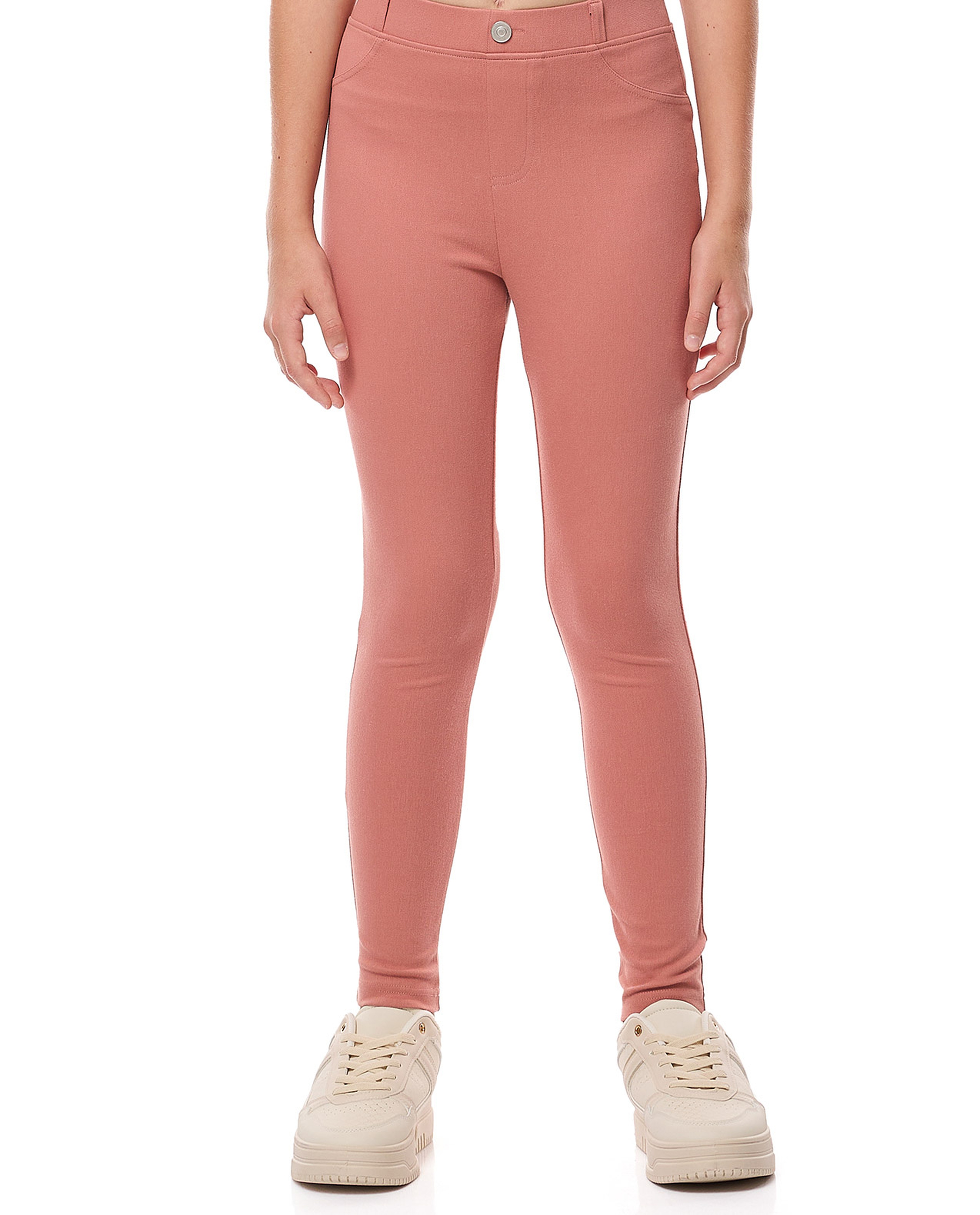 Solid Skinny Fit Jeggings with Elastic Waist