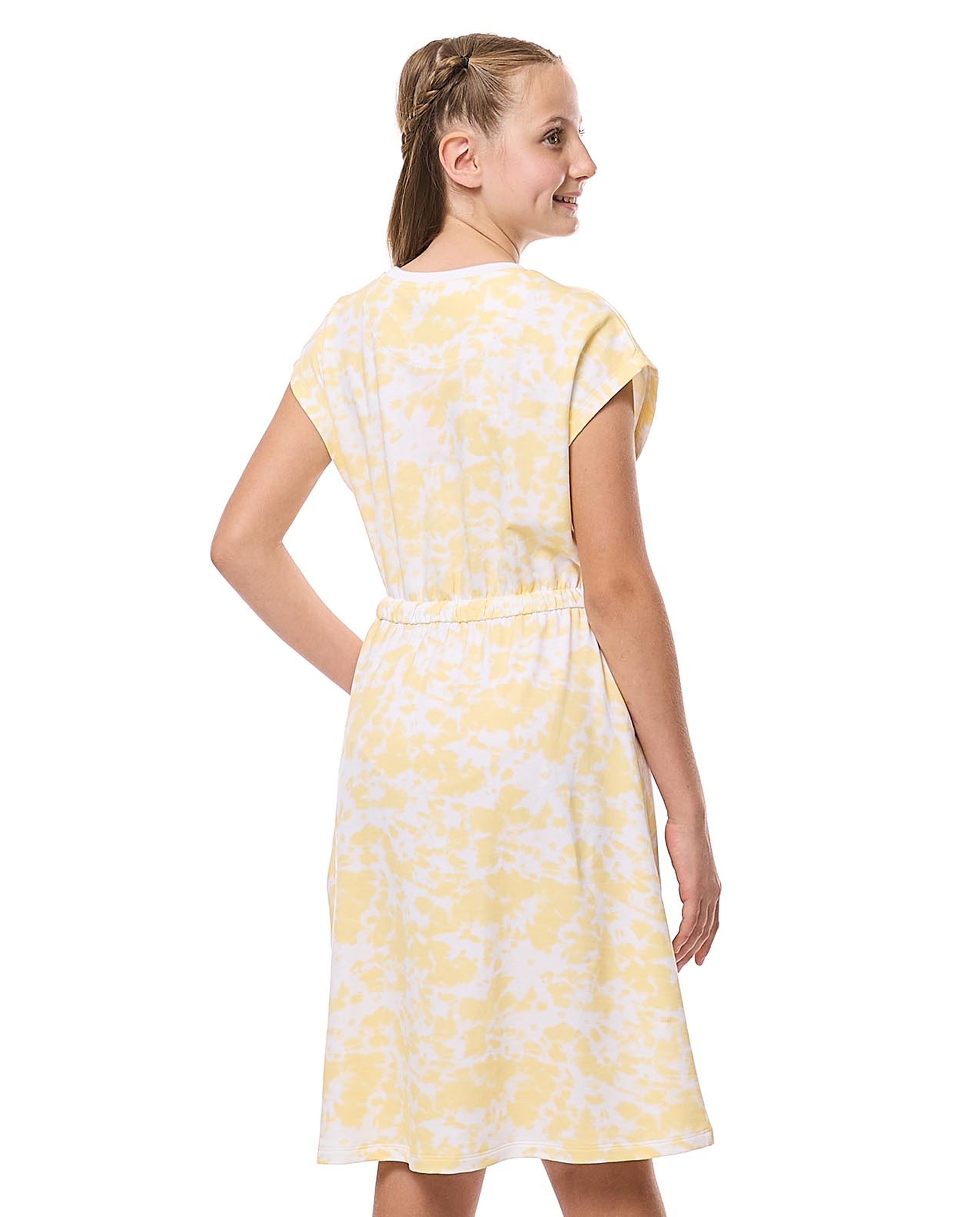 Patterned Dress with Crew Neck and Short Sleeves