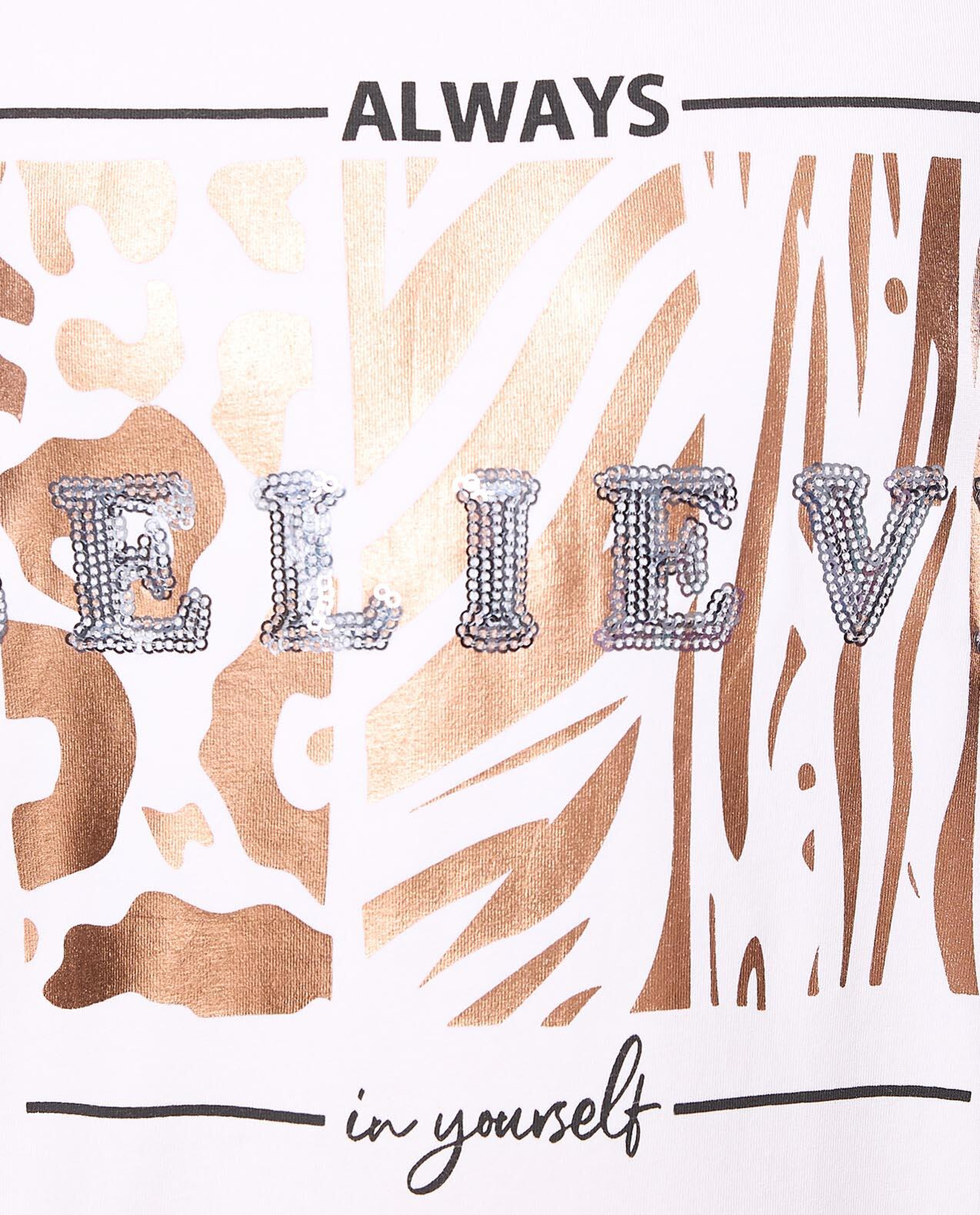 Sequined T-Shirt with Crew Neck and Short Sleeves