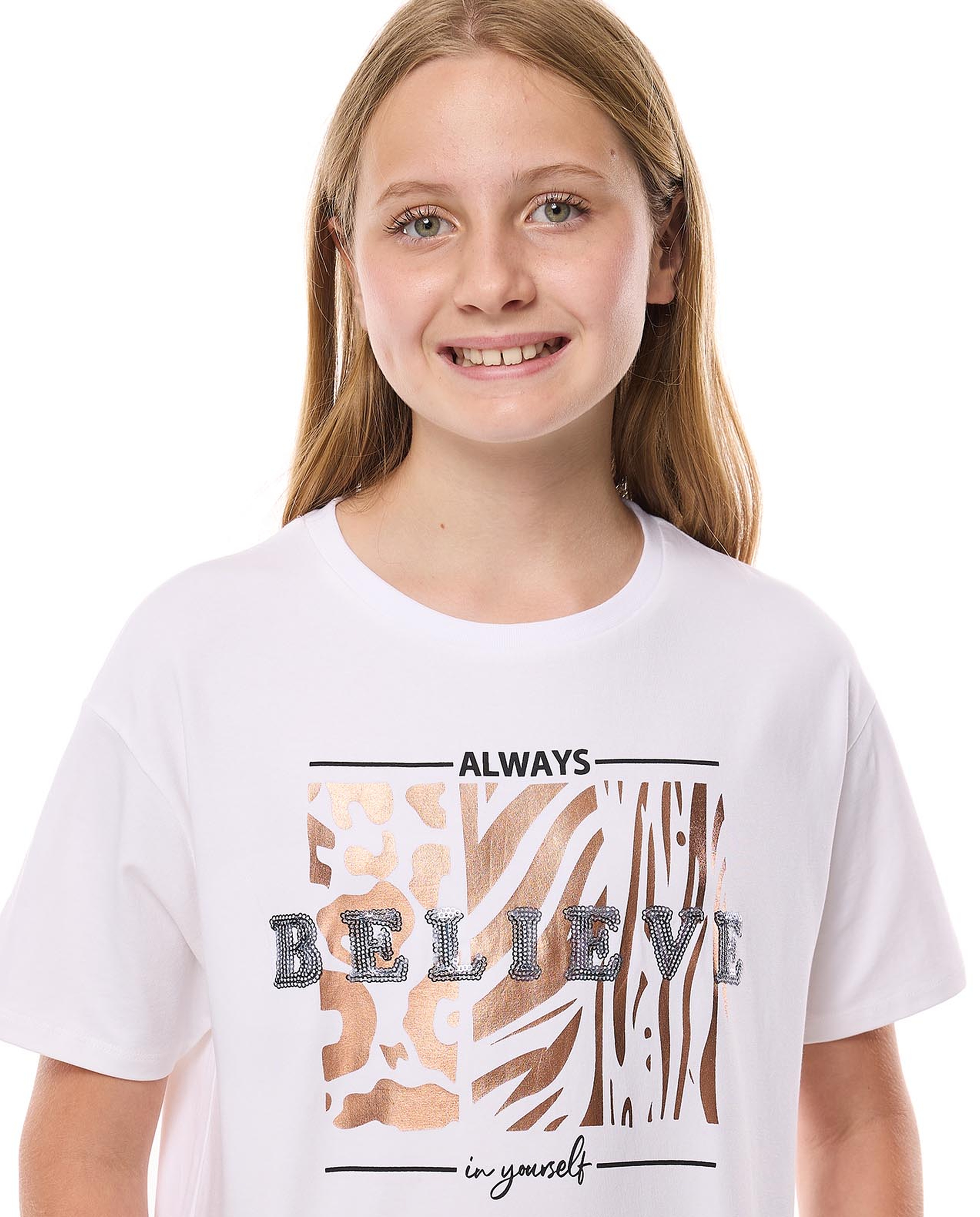 Sequined T-Shirt with Crew Neck and Short Sleeves