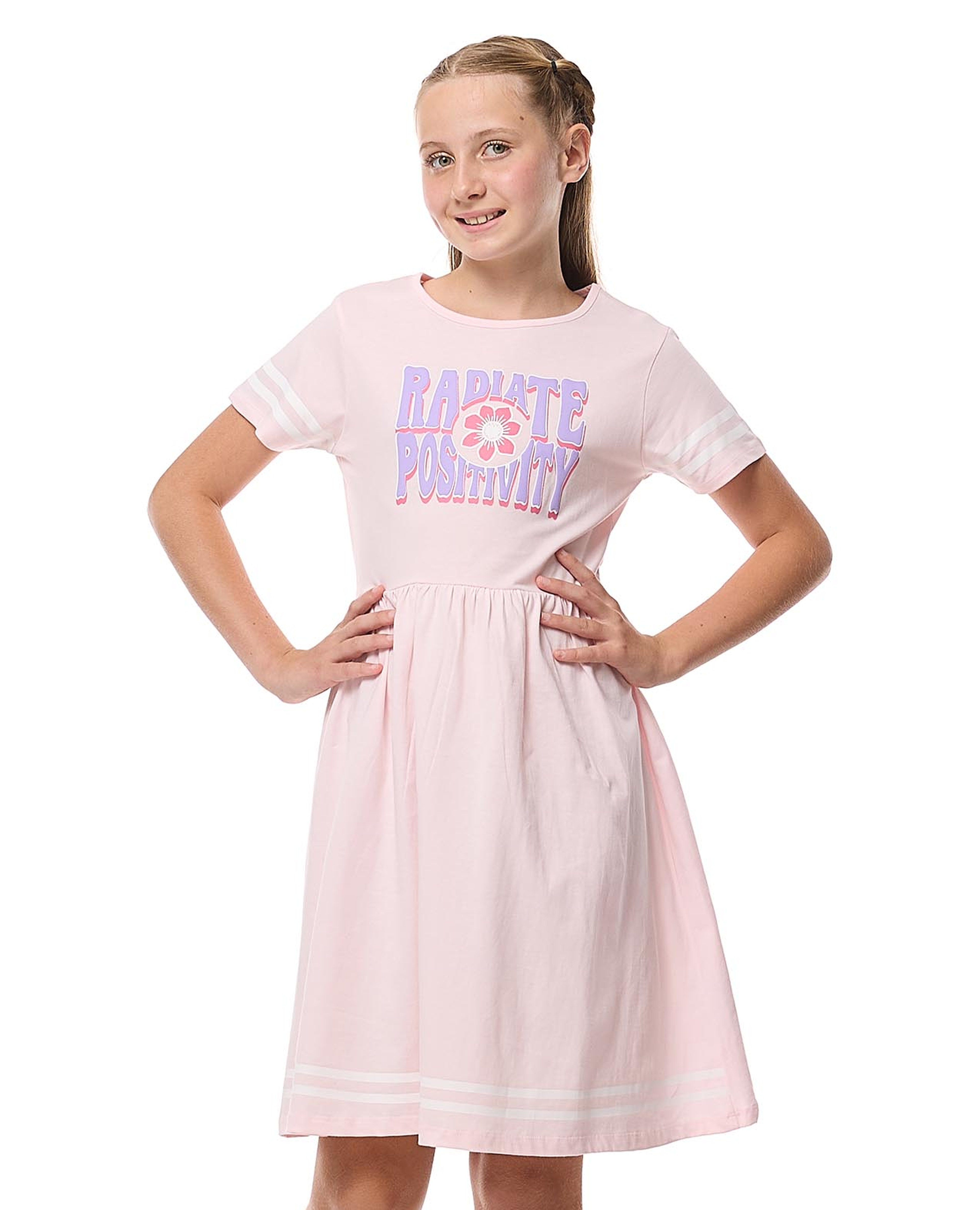 Printed Dress with Crew Neck and Short Sleeves