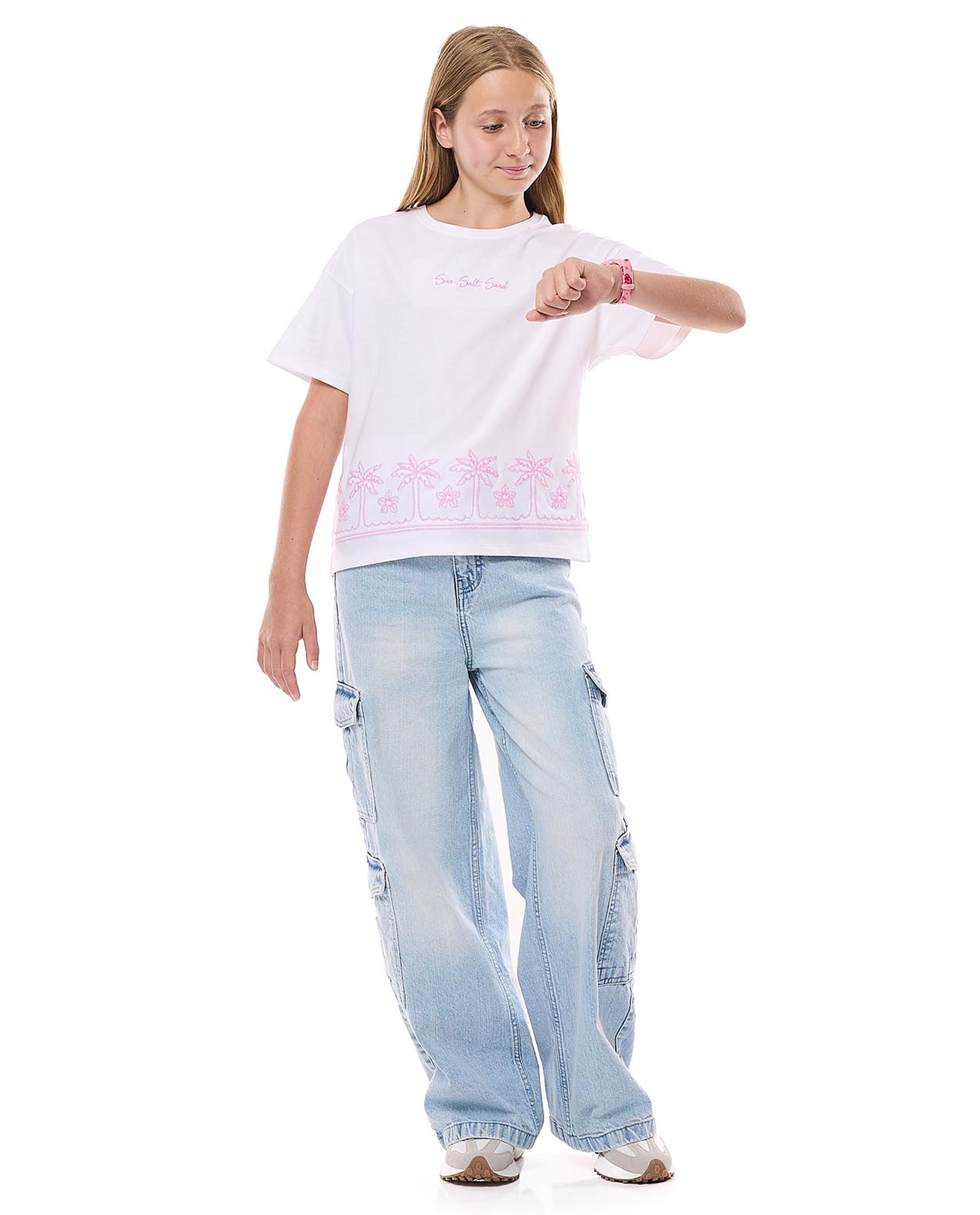 Embroidered T-Shirt with Crew Neck and Short Sleeves