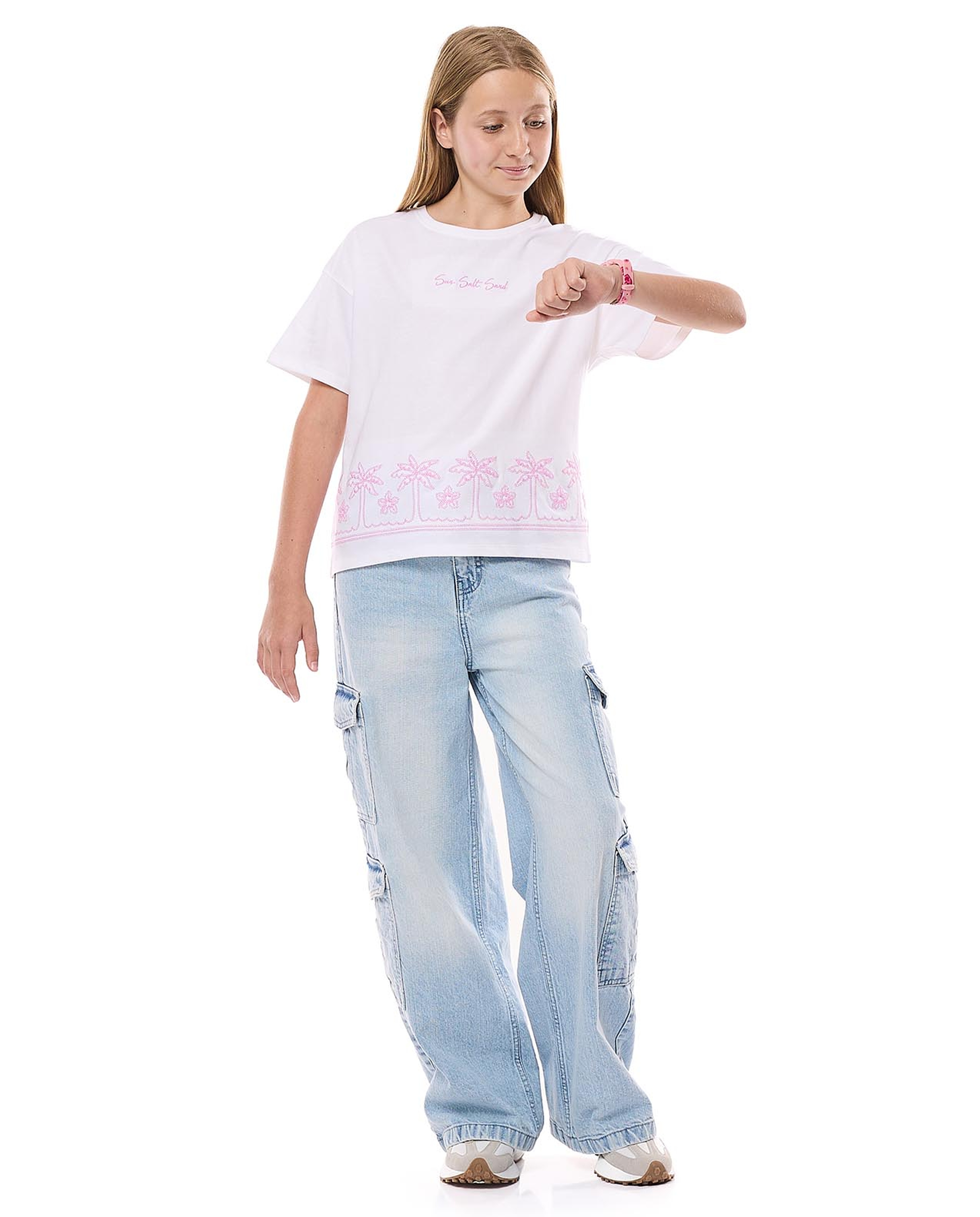 Embroidered T-Shirt with Crew Neck and Short Sleeves