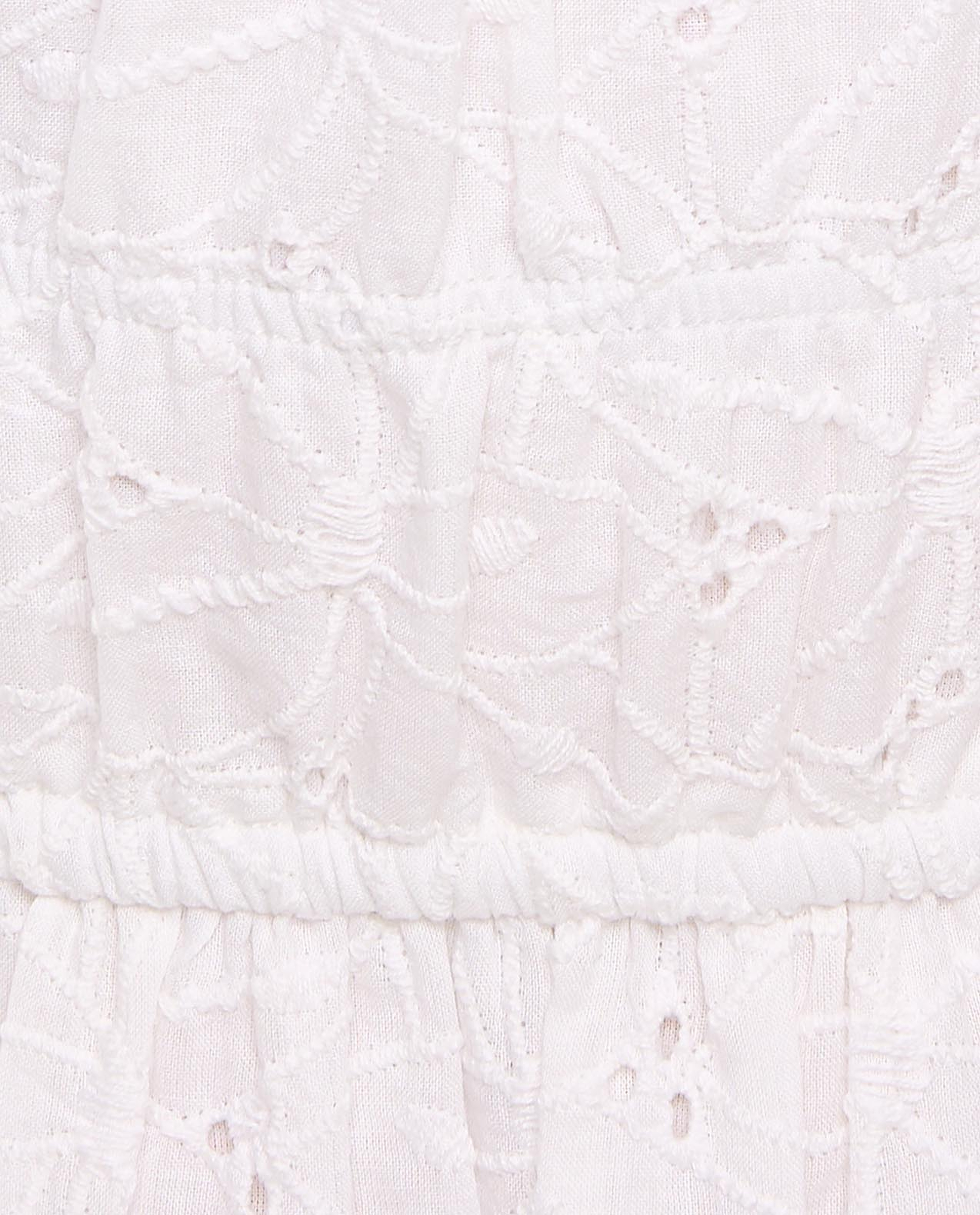 Schiffli Dress with Square Neck and Puff Sleeves