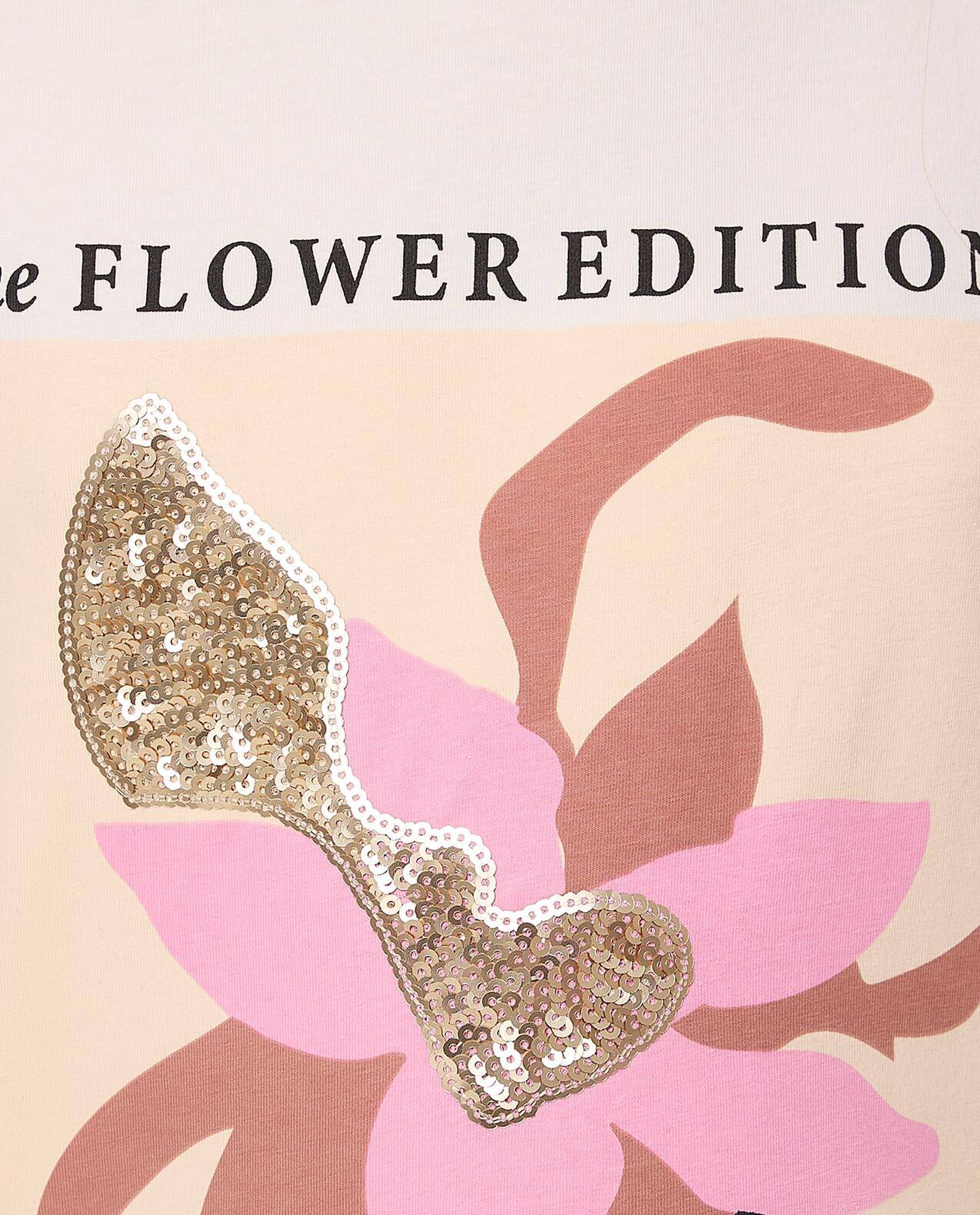 Sequined T-Shirt with Crew Neck and Short Sleeves