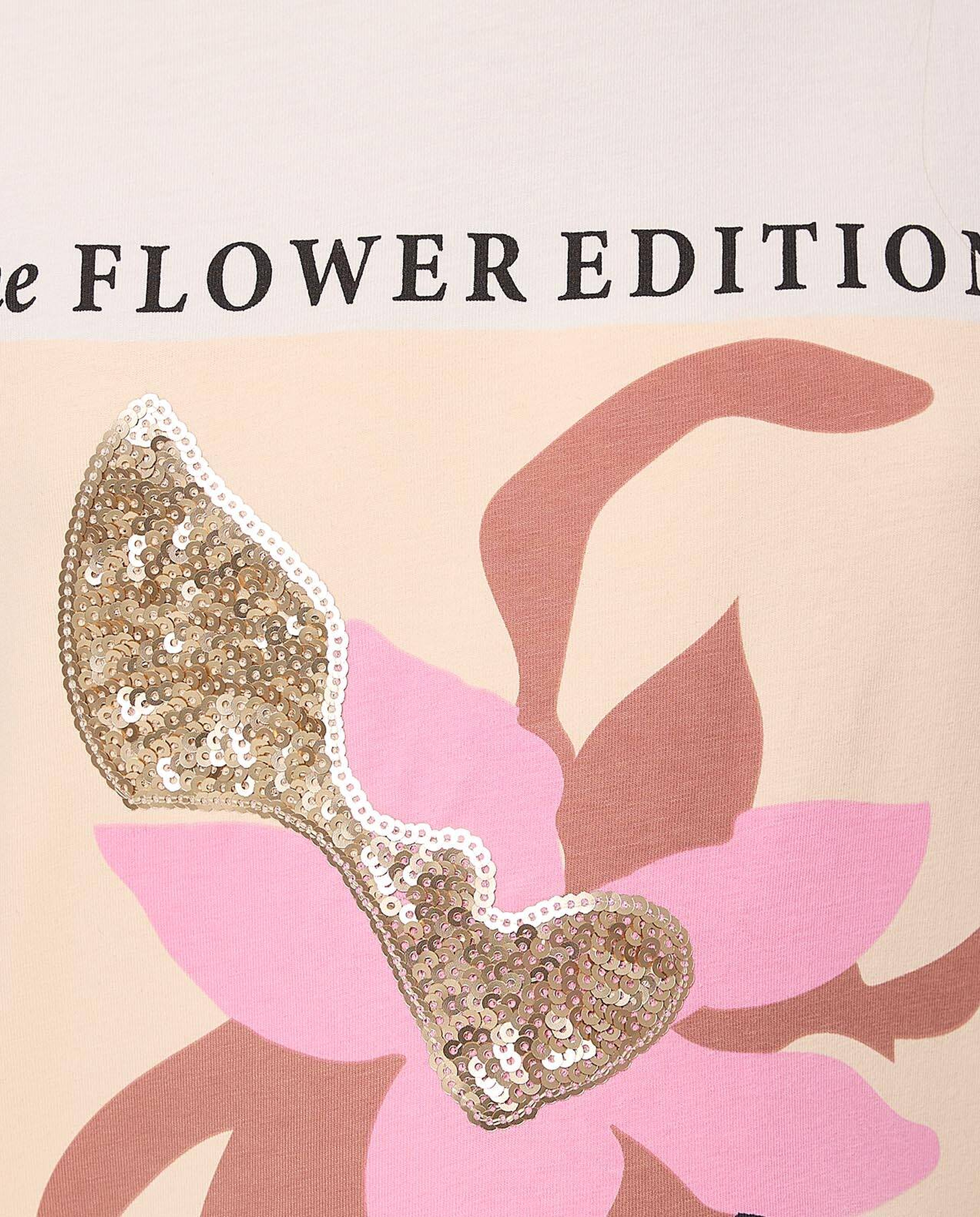 Sequined T-Shirt with Crew Neck and Short Sleeves