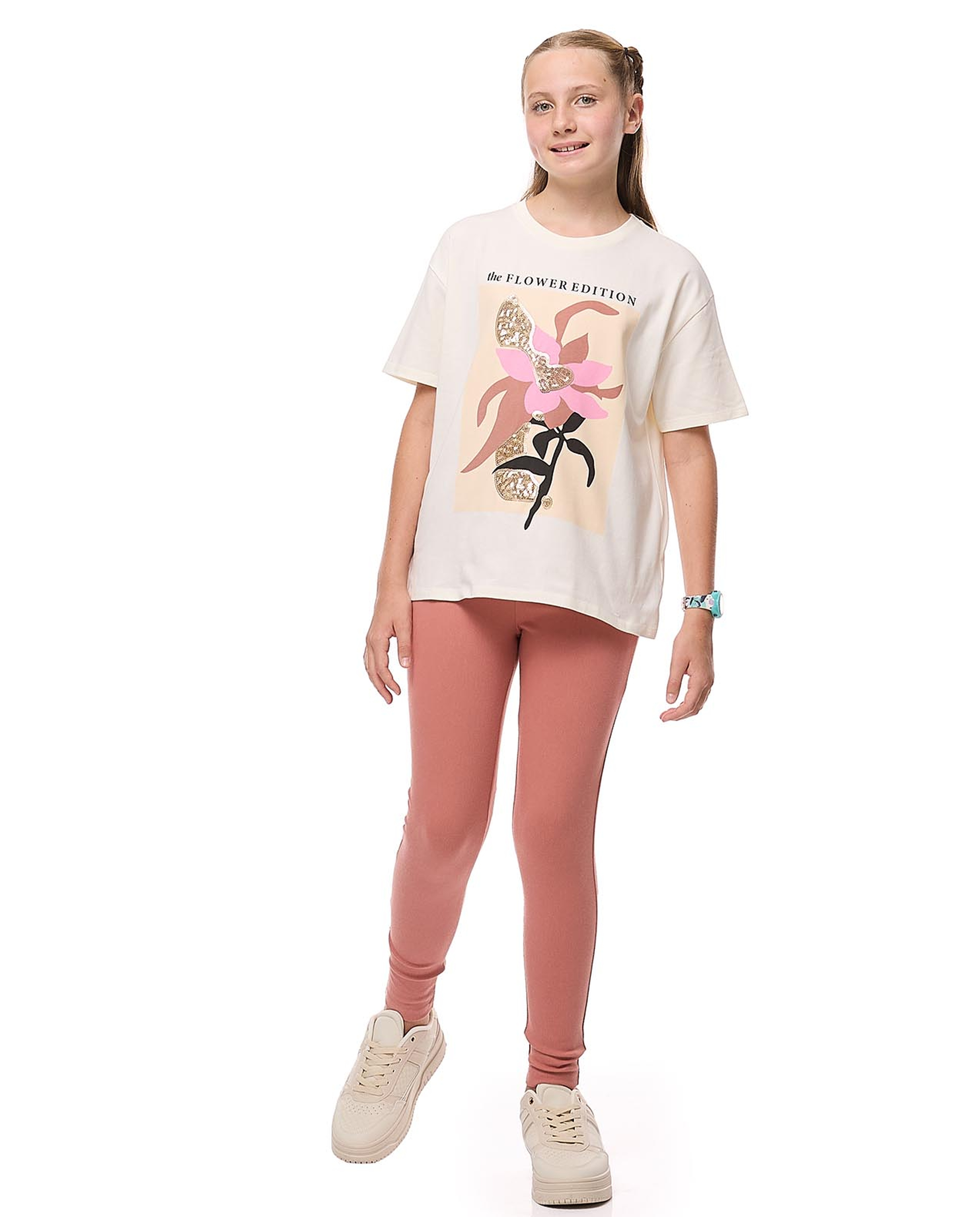 Sequined T-Shirt with Crew Neck and Short Sleeves