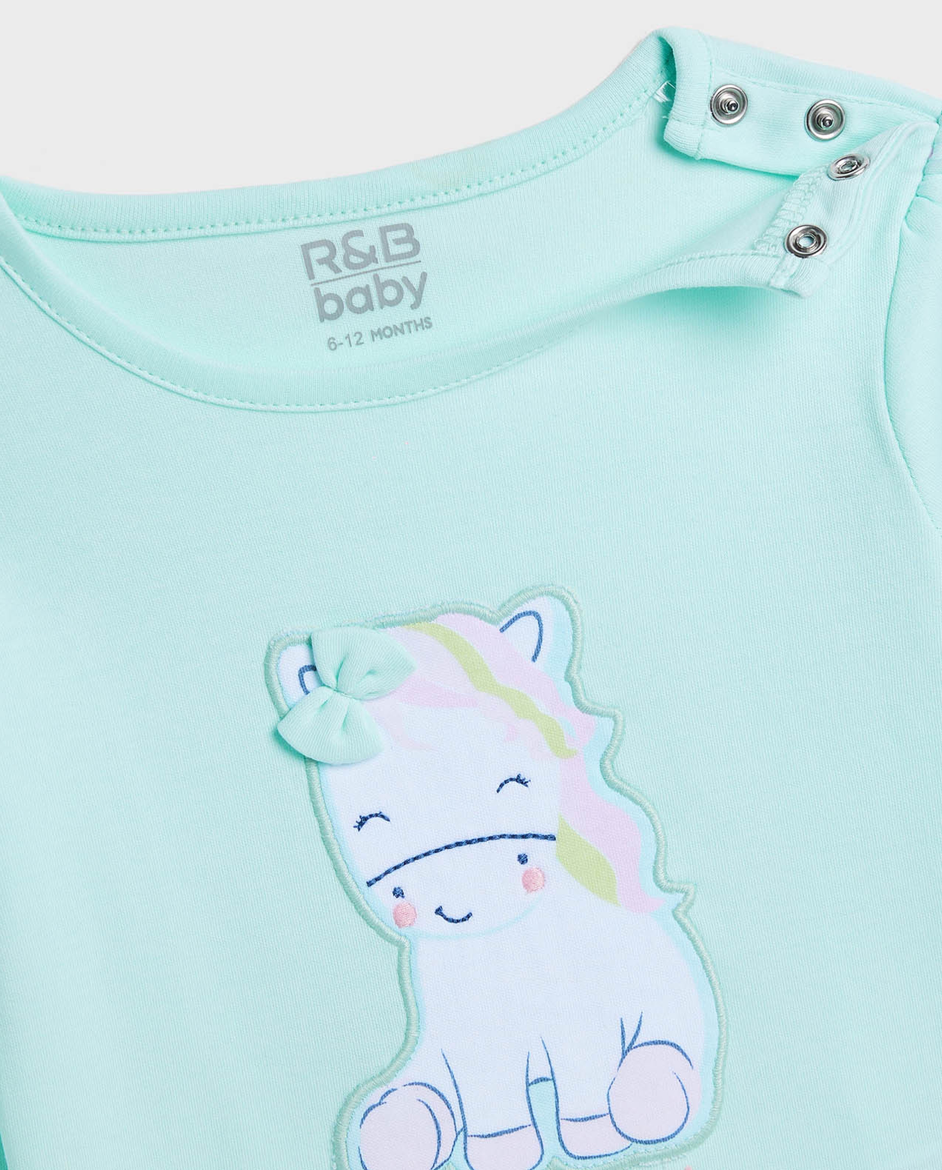 Appliqued Top and Printed Pant Set with Headband