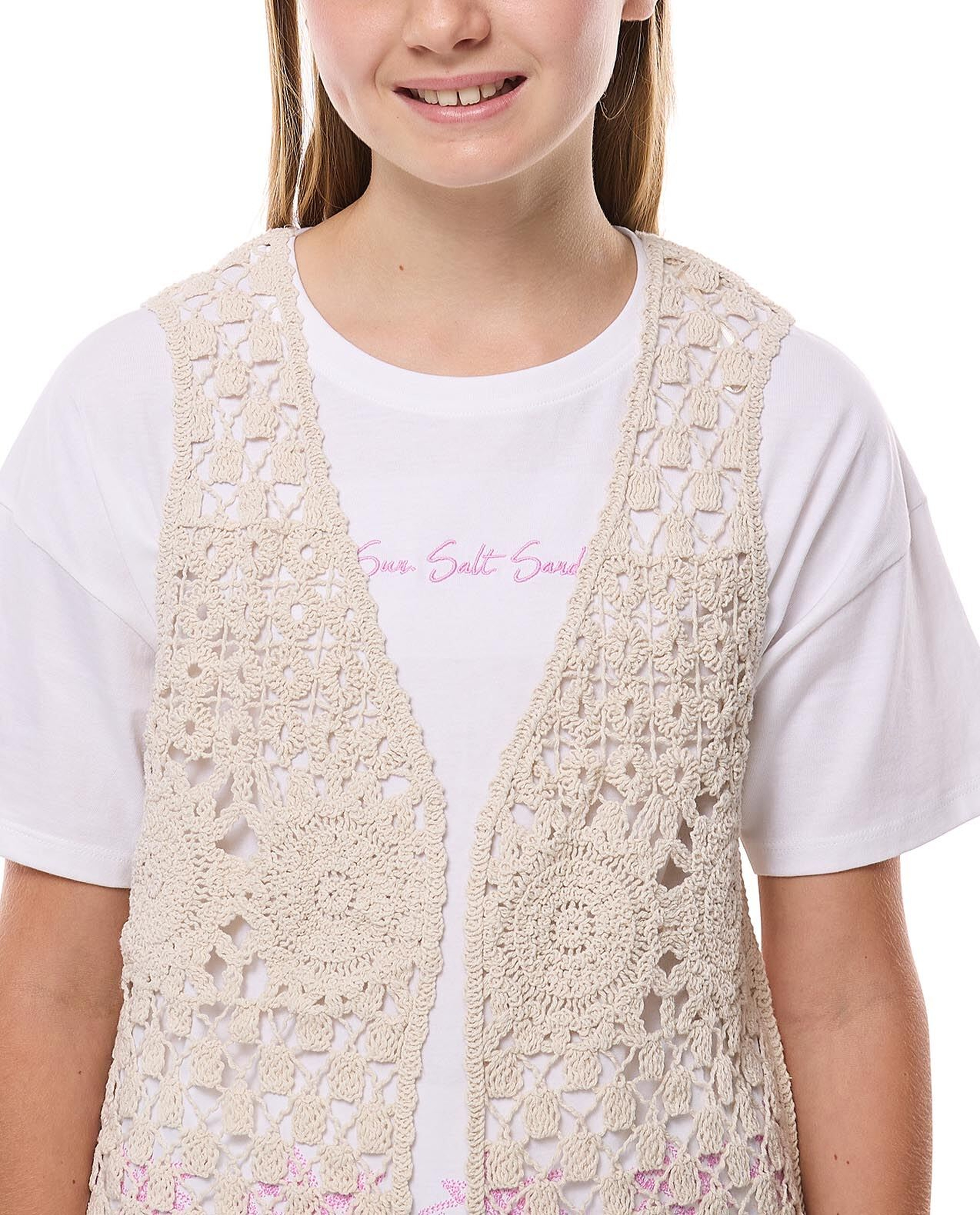Crochet Sleeveless Open Jacket