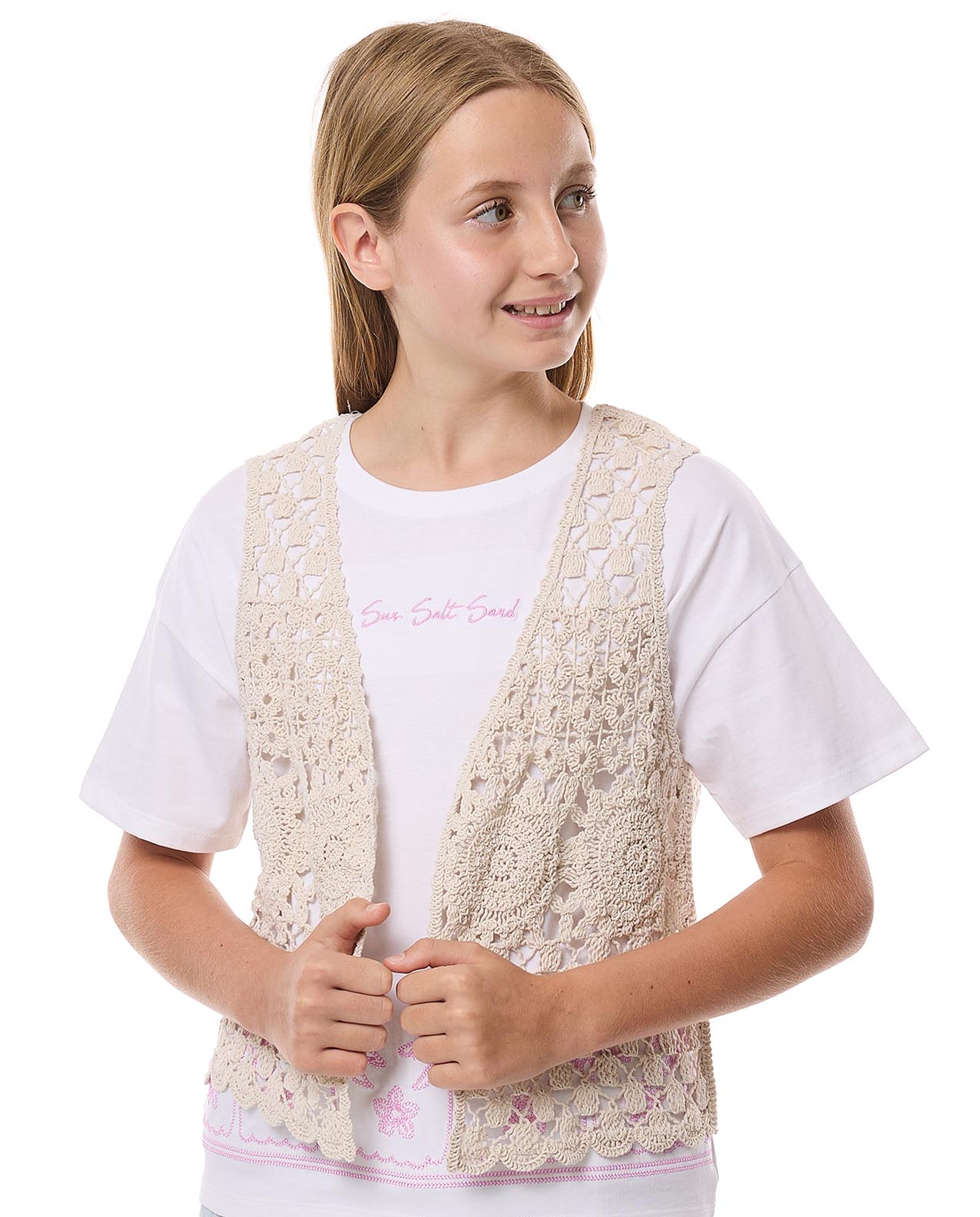 Crochet Sleeveless Open Jacket