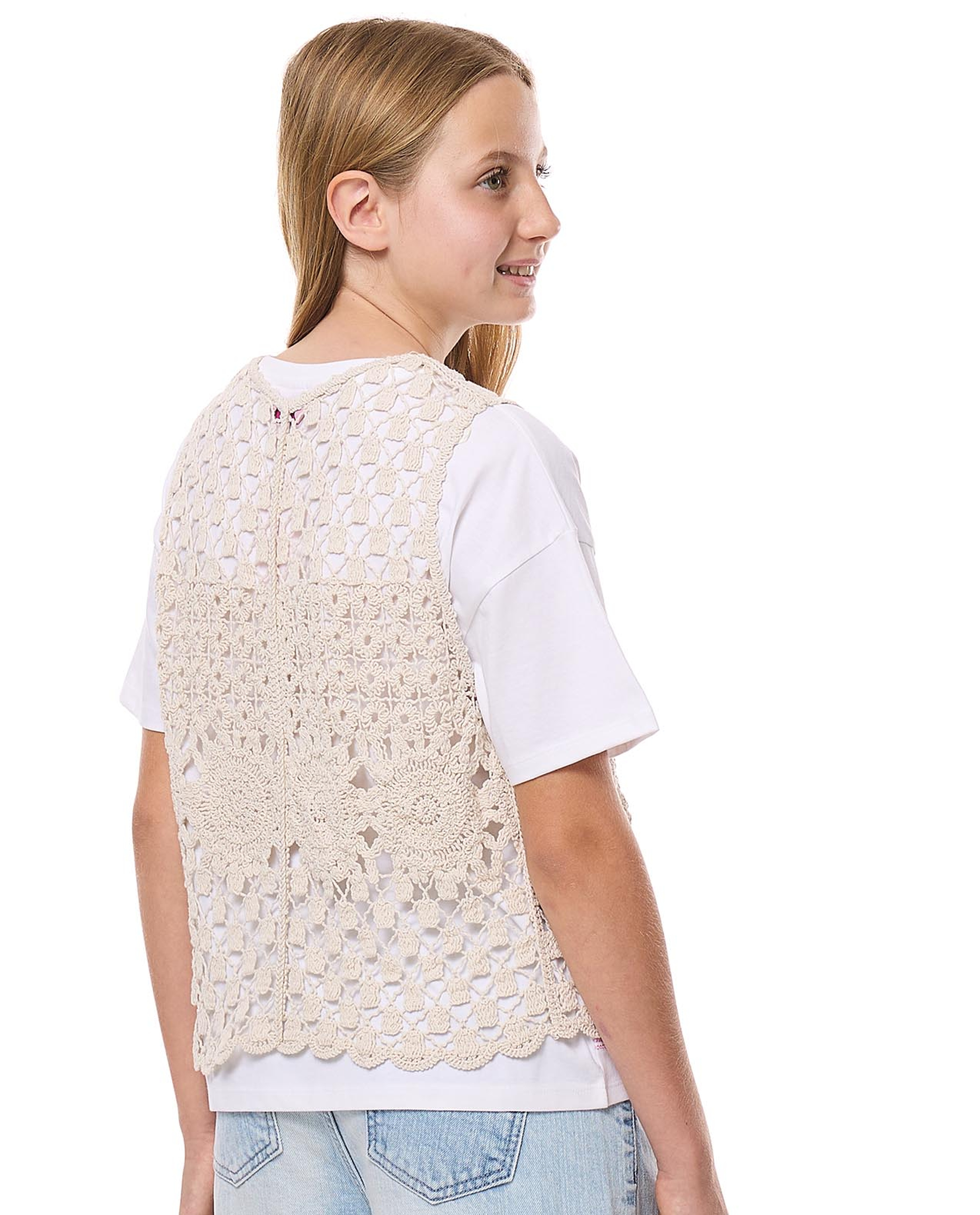 Crochet Sleeveless Open Jacket