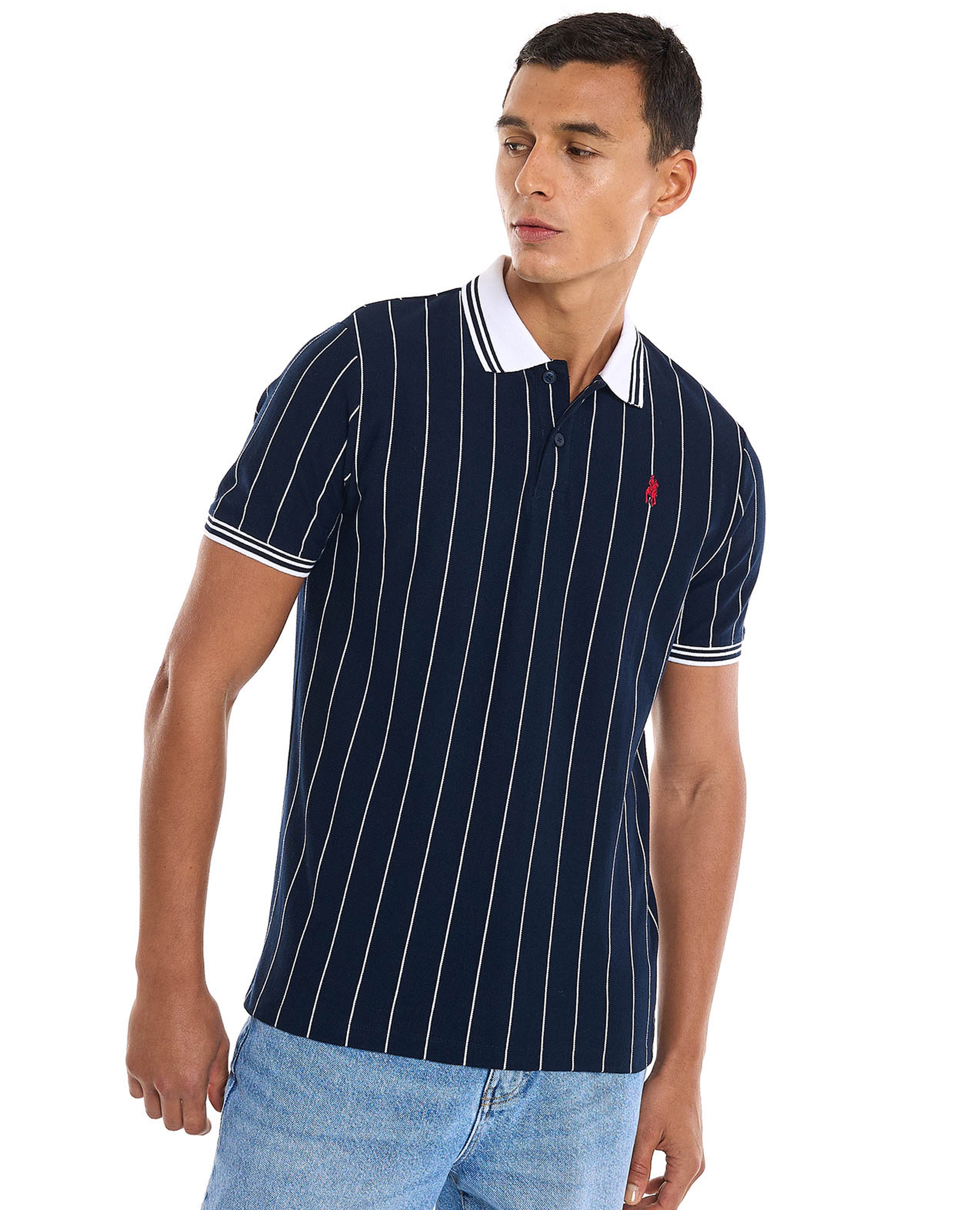 Striped Polo T-Shirt with Short Sleeves