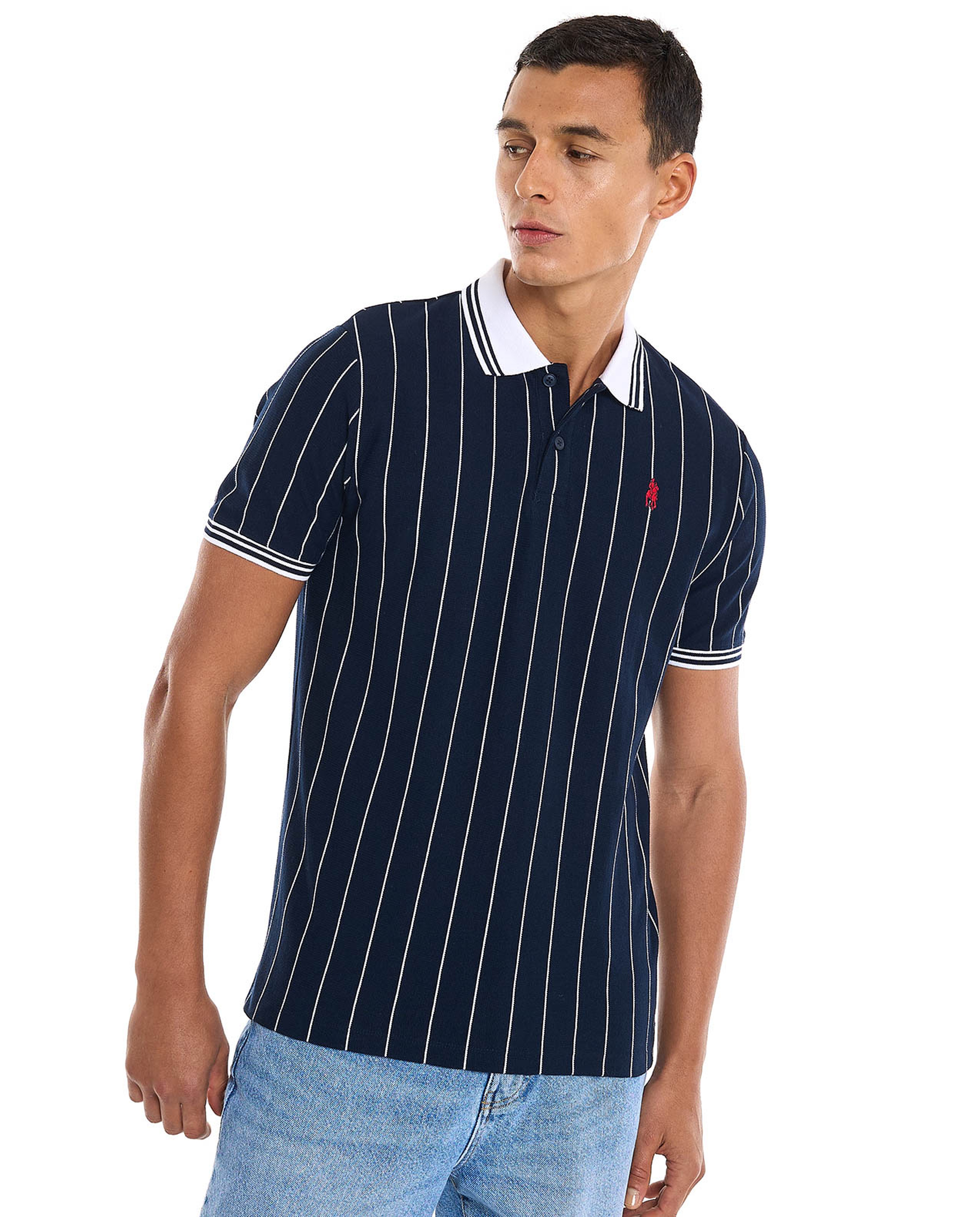 Striped Polo T-Shirt with Short Sleeves