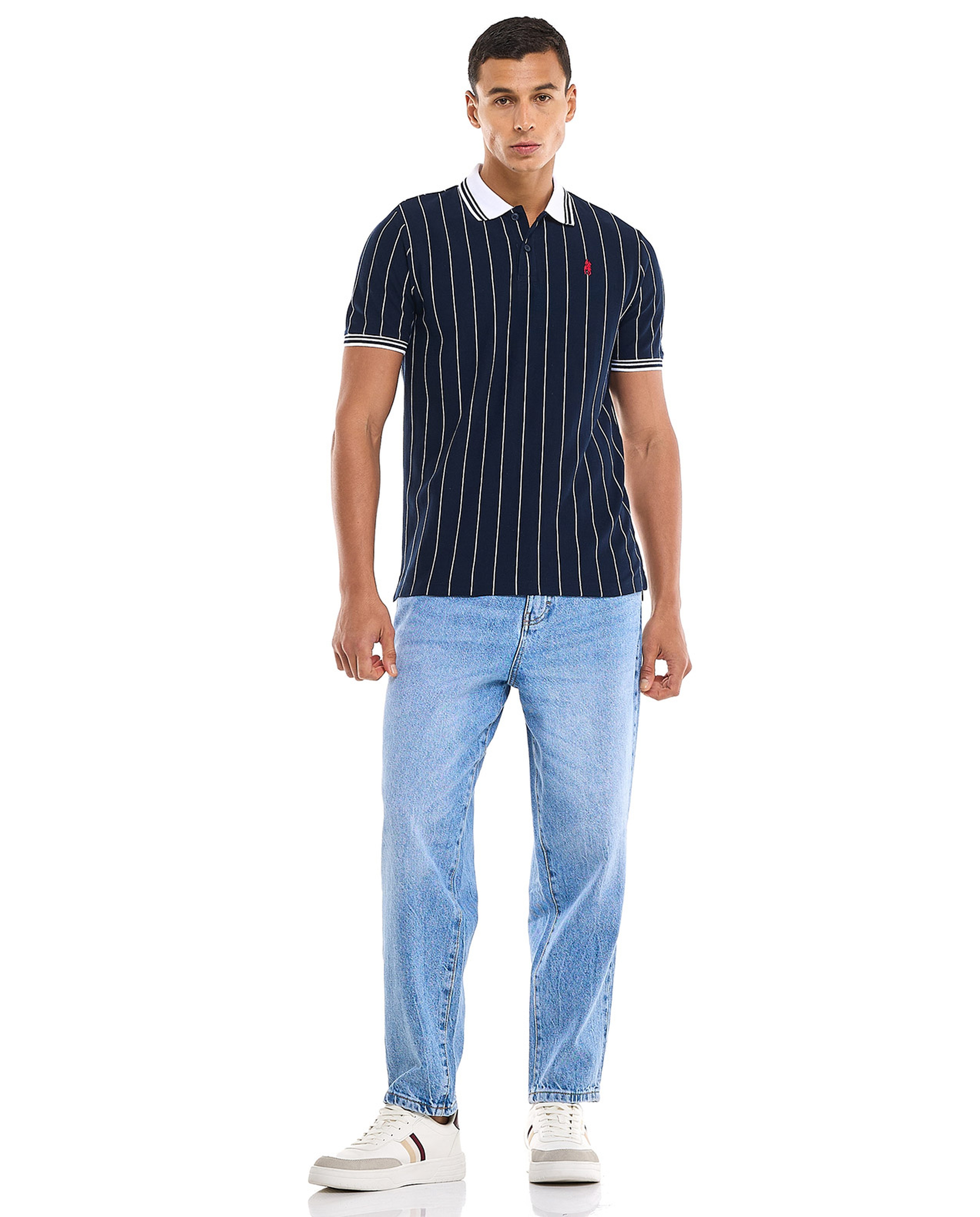 Striped Polo T-Shirt with Short Sleeves