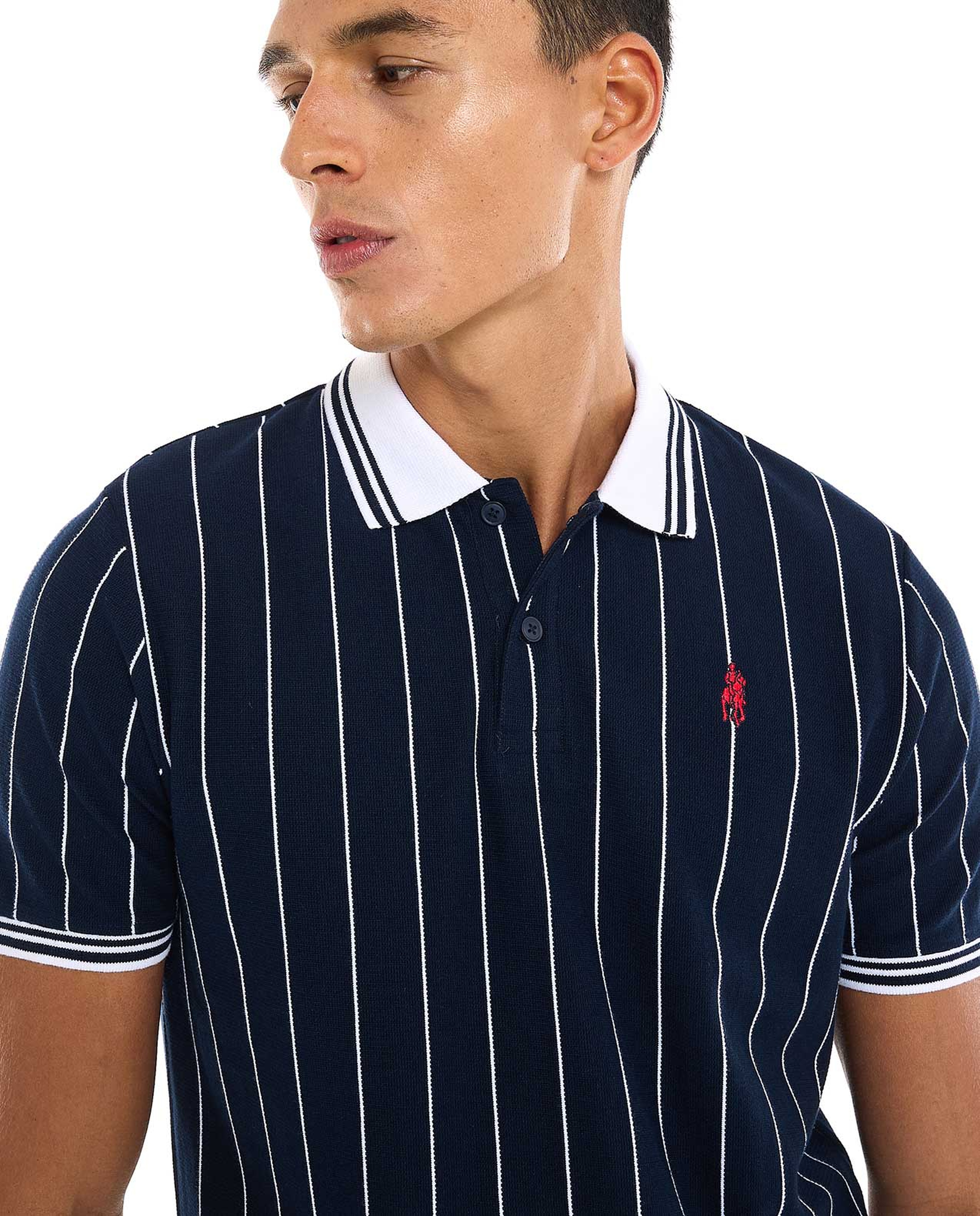 Striped Polo T-Shirt with Short Sleeves