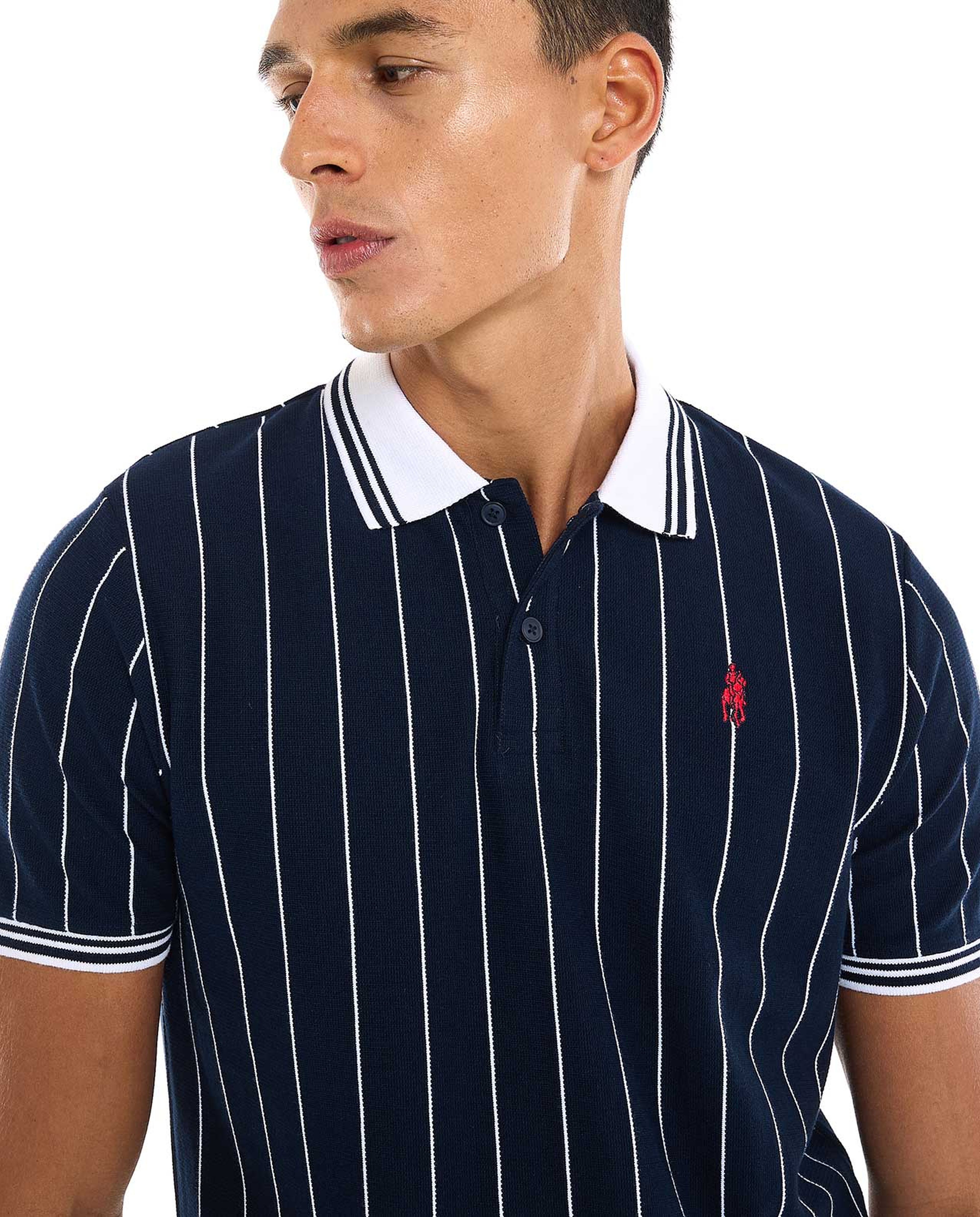 Striped Polo T-Shirt with Short Sleeves