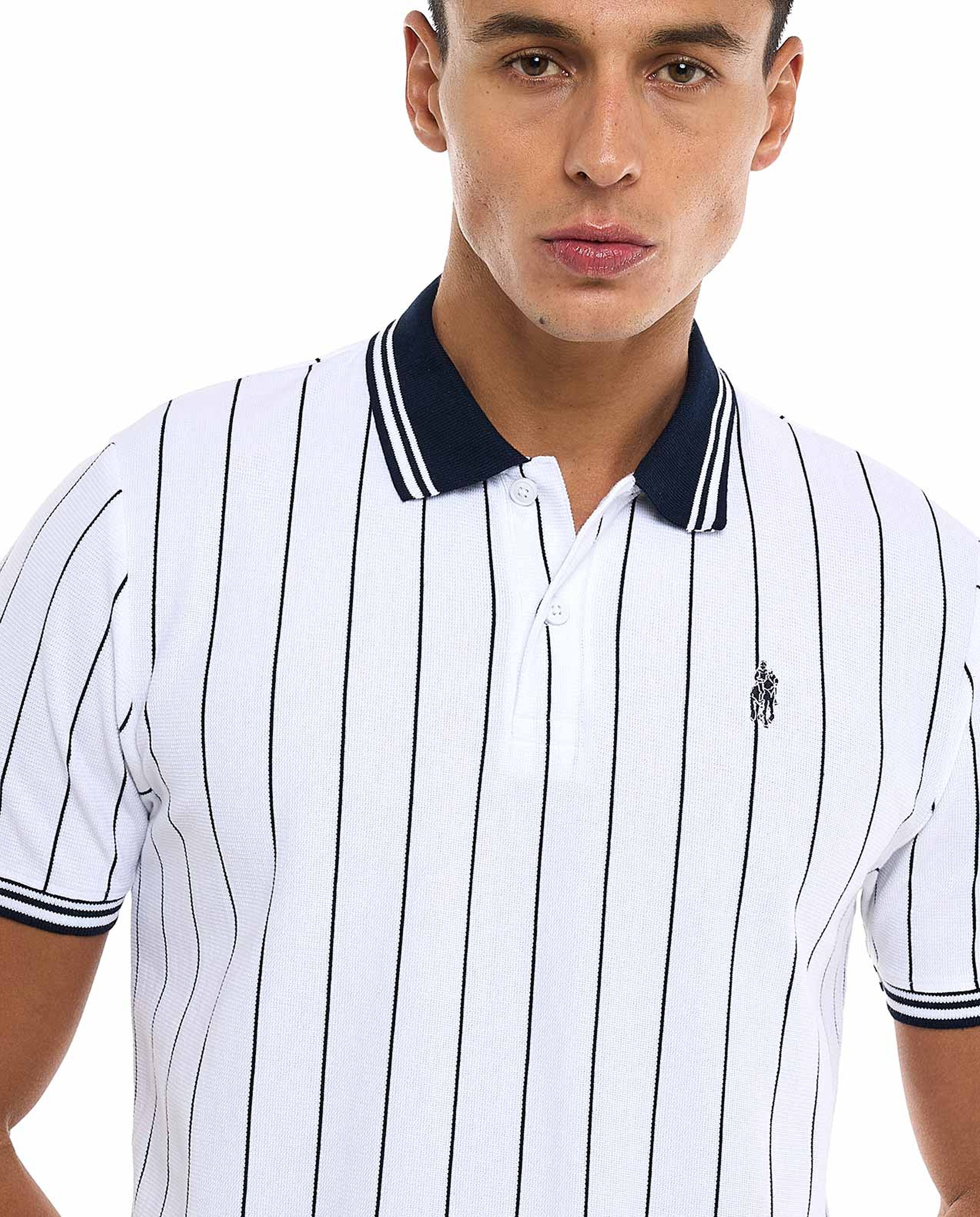 Striped Polo T-Shirt with Short Sleeves