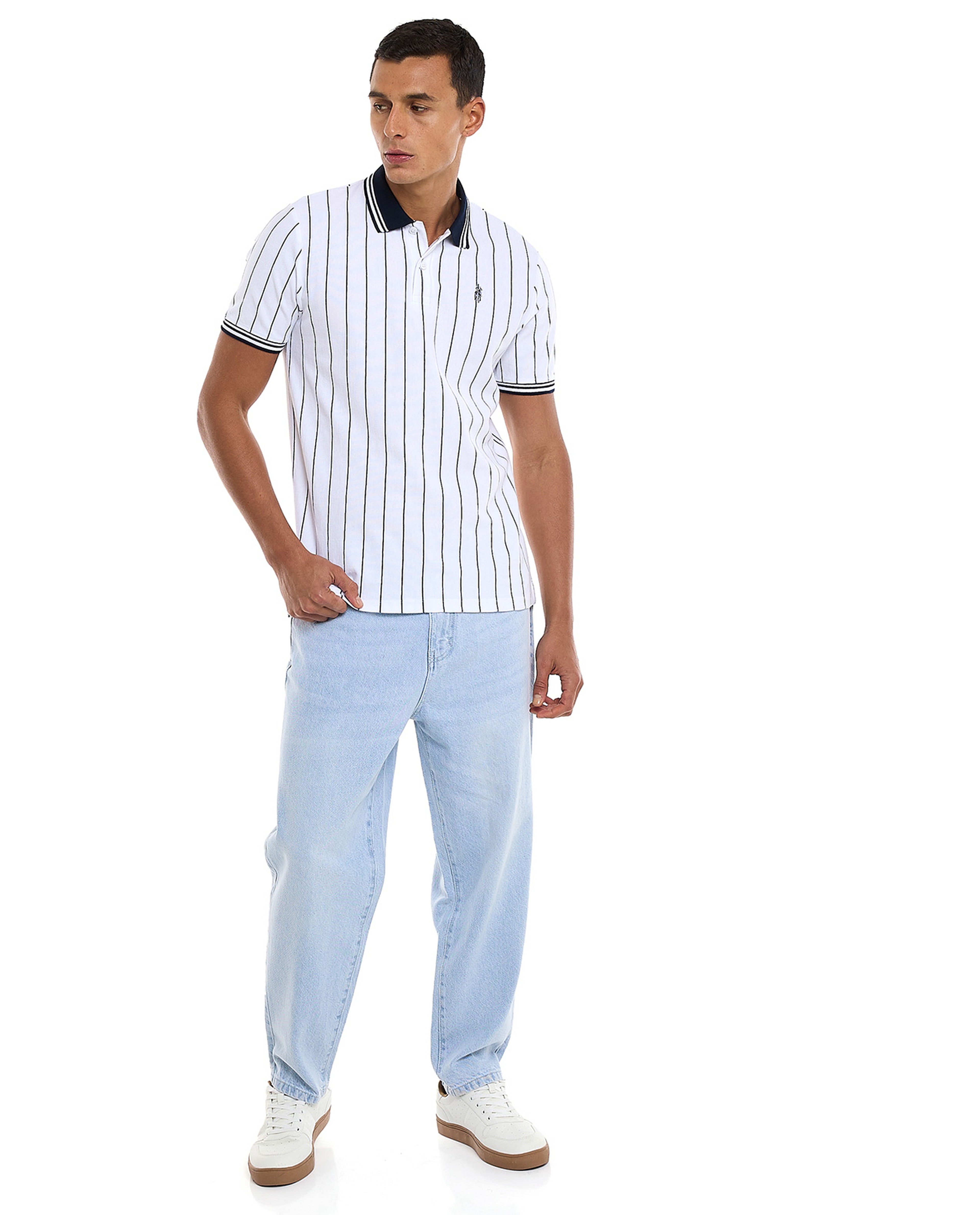 Striped Polo T-Shirt with Short Sleeves