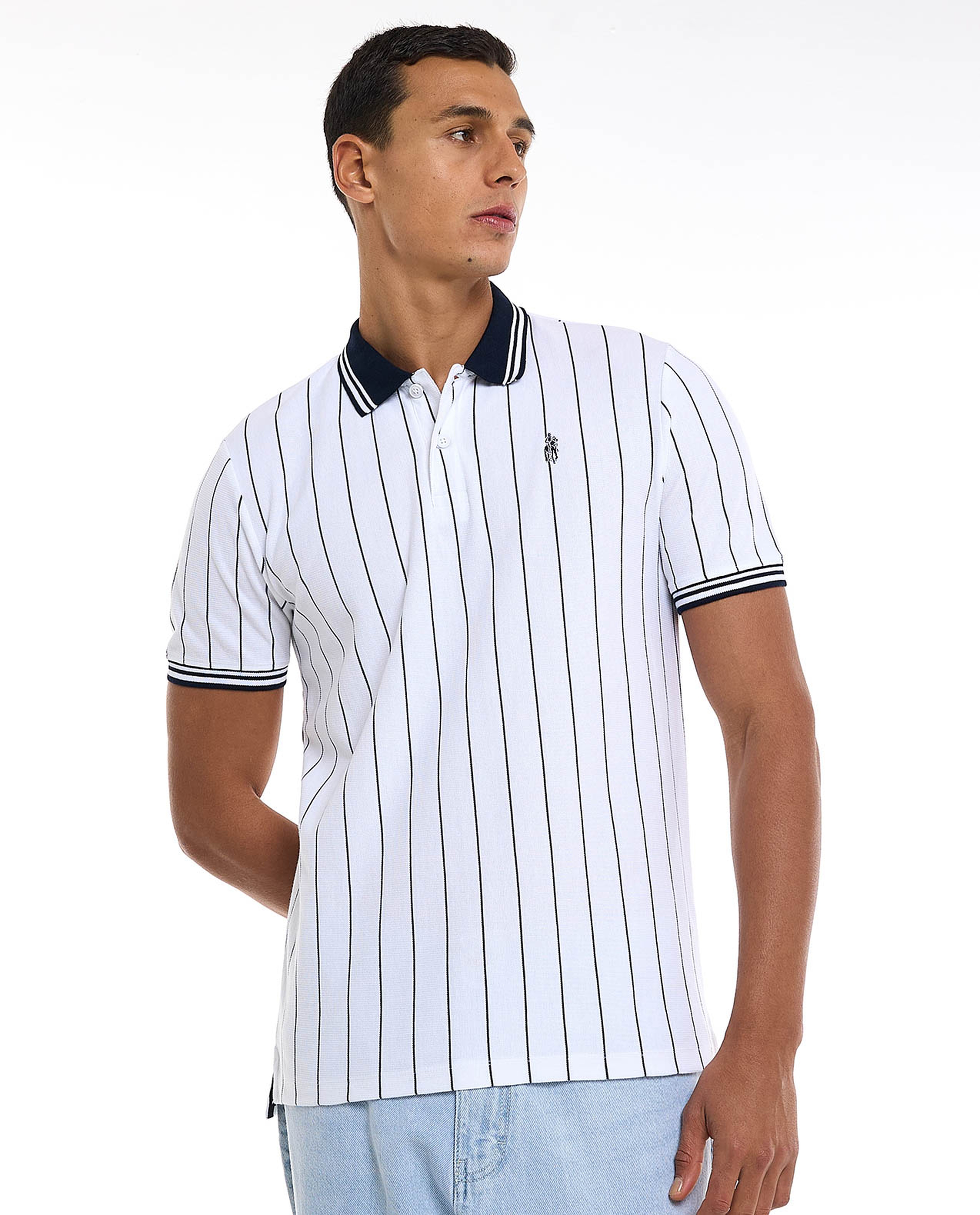 Striped Polo T-Shirt with Short Sleeves