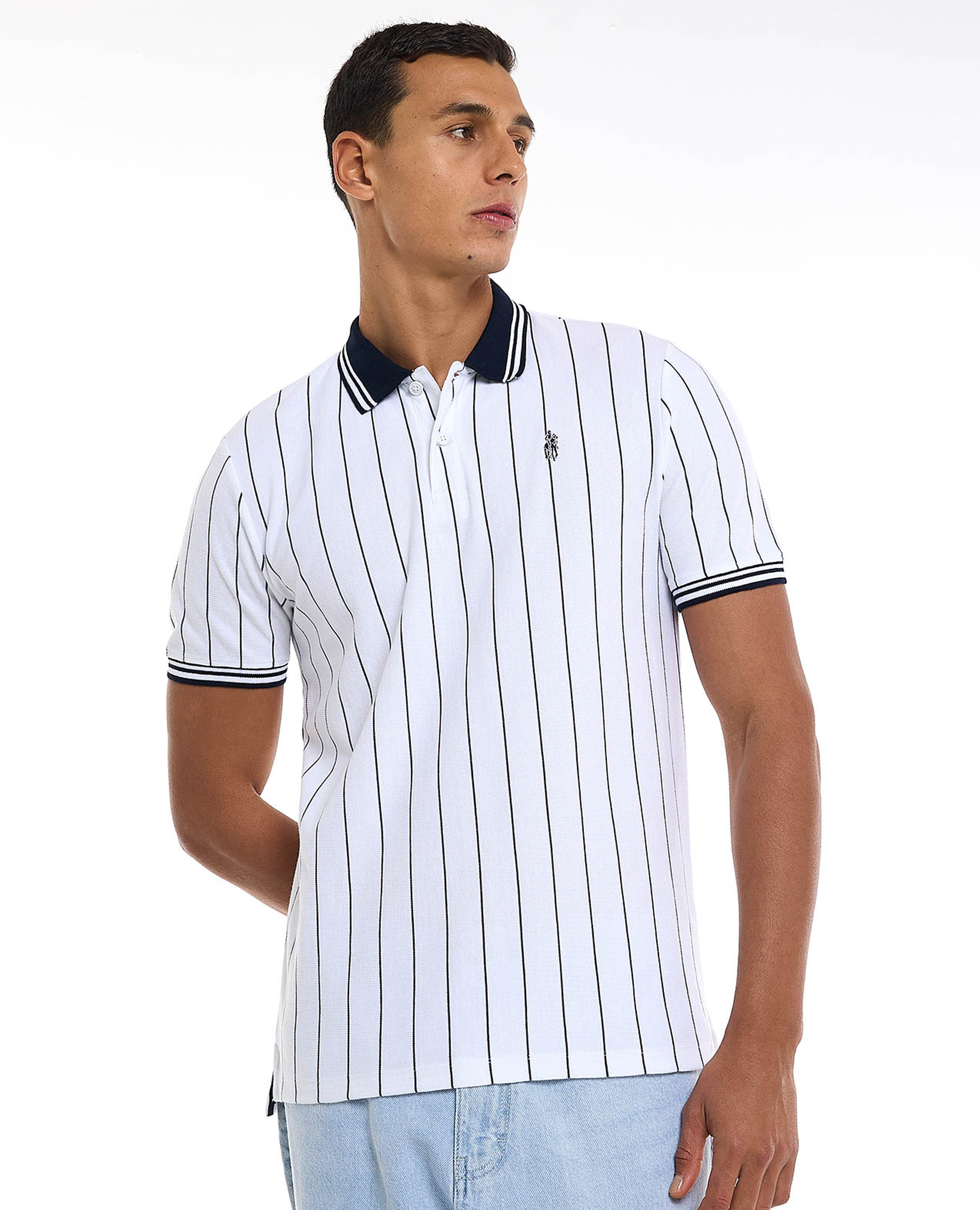 Striped Polo T-Shirt with Short Sleeves