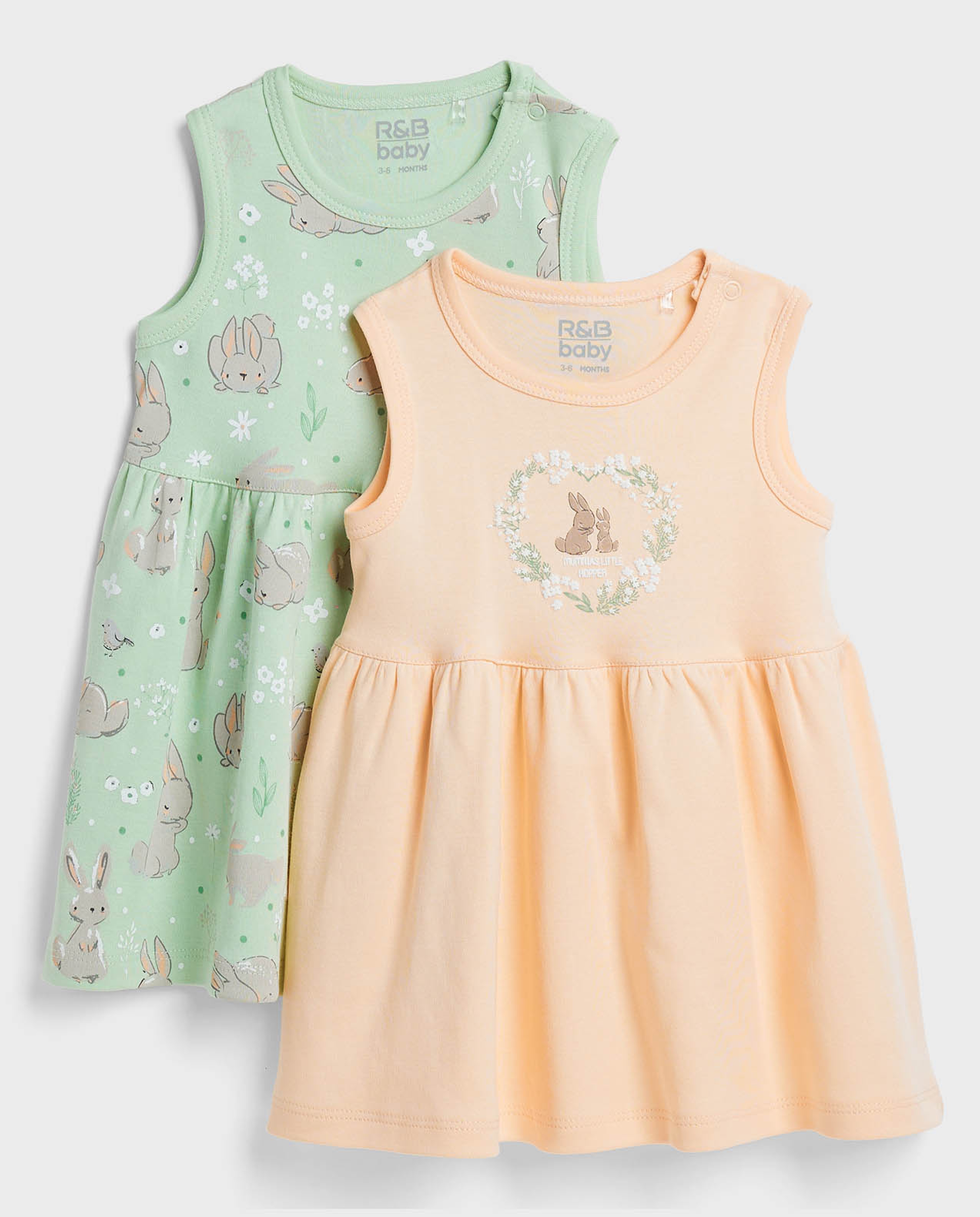 2 Pack Printed Sleeveless Dresses with Round Neck