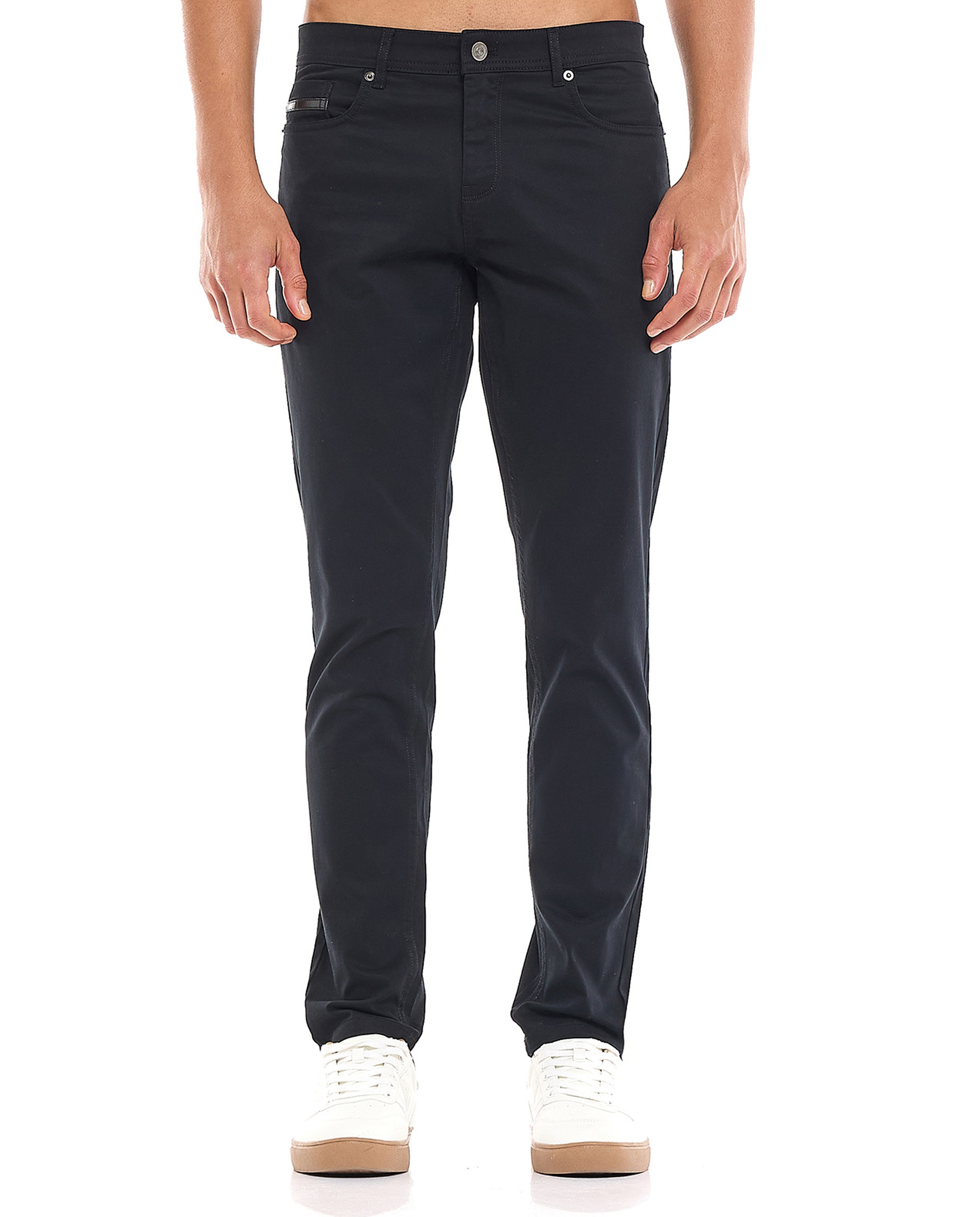 Solid Slim Fit Pants with Button Closure