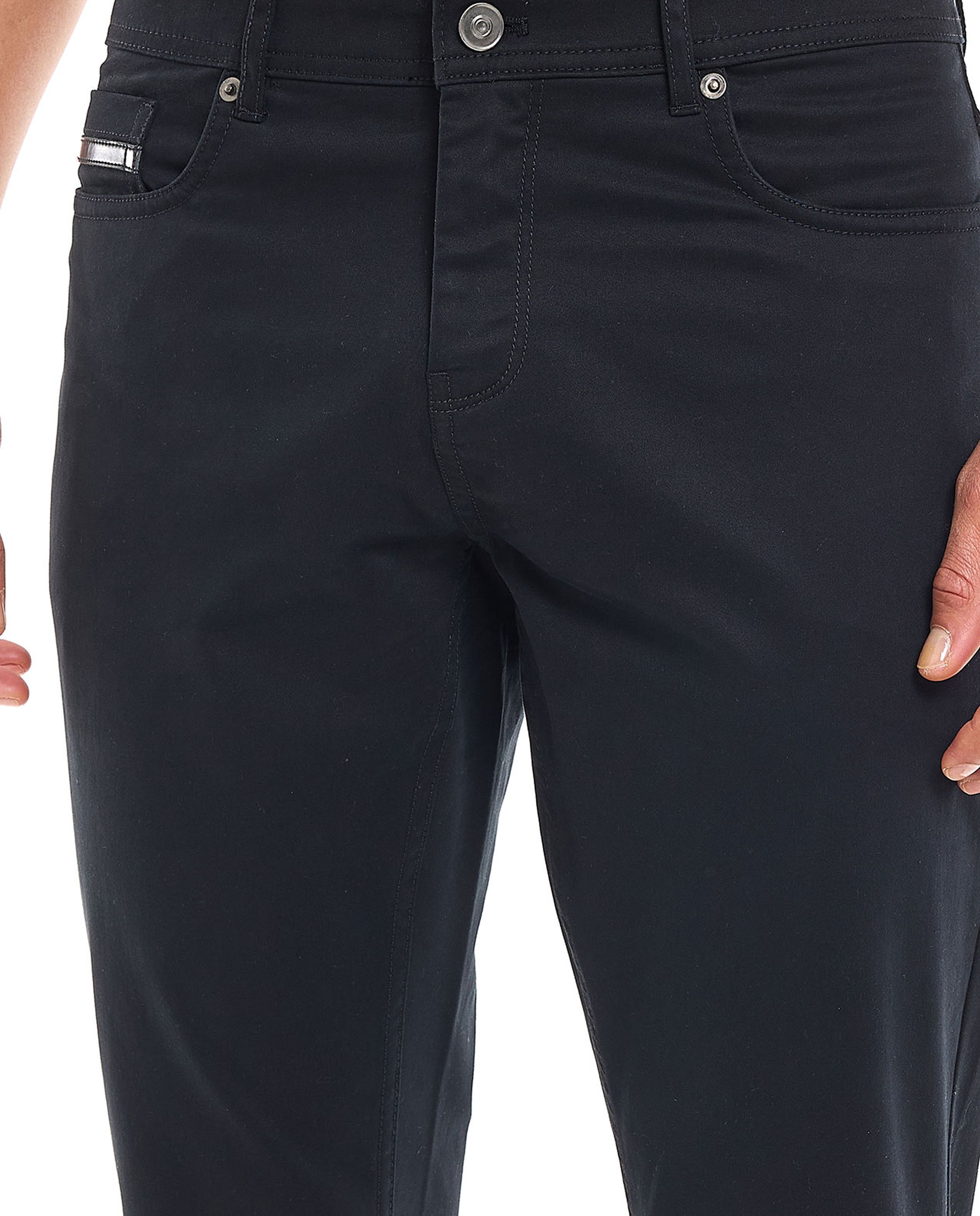 Solid Slim Fit Pants with Button Closure