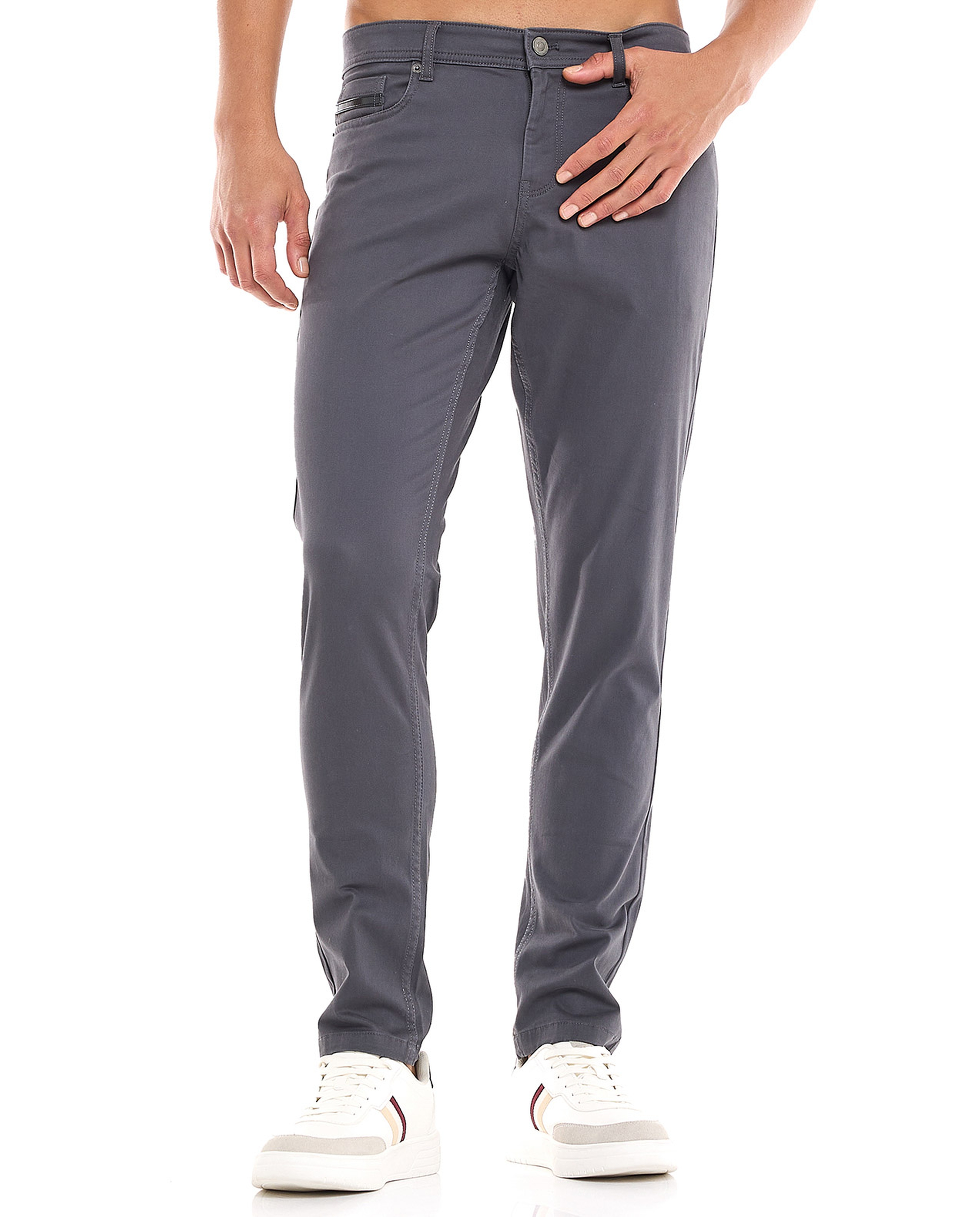 Solid Slim Fit Pants with Button Closure